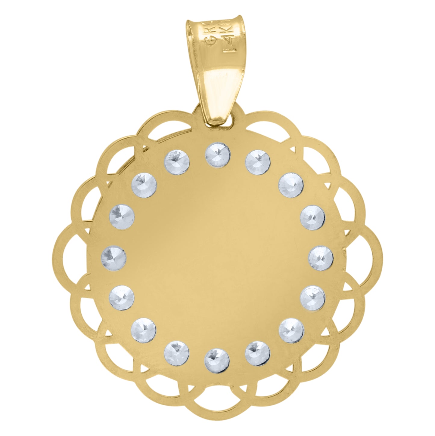 14K Yellow Gold Unisex Cubic-Zirconia Textured Lady Of Guadalupe Religious Charm Pendant
