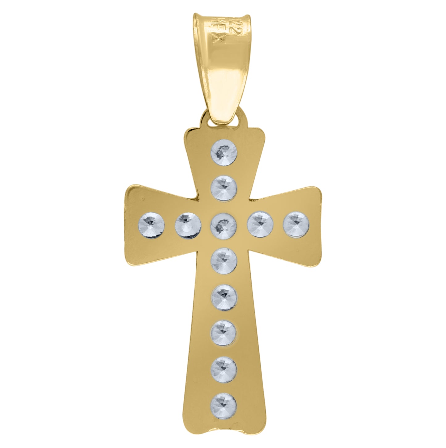 14K Yellow Gold Unisex Cubic-Zirconia Diamond-Cut Cross Religious Charm Pendant
