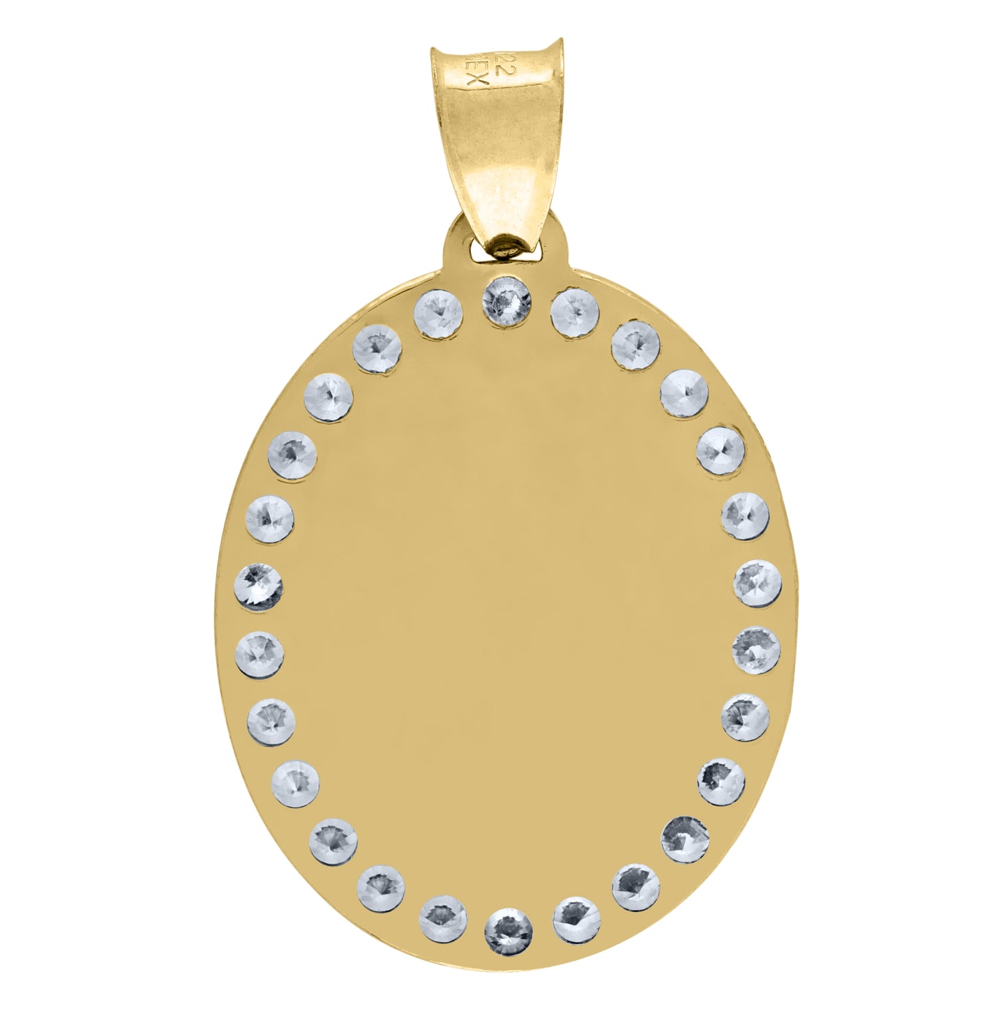 14K Tri-Color Gold Unisex Cubic-Zirconia Religious Oval Charm Pendant