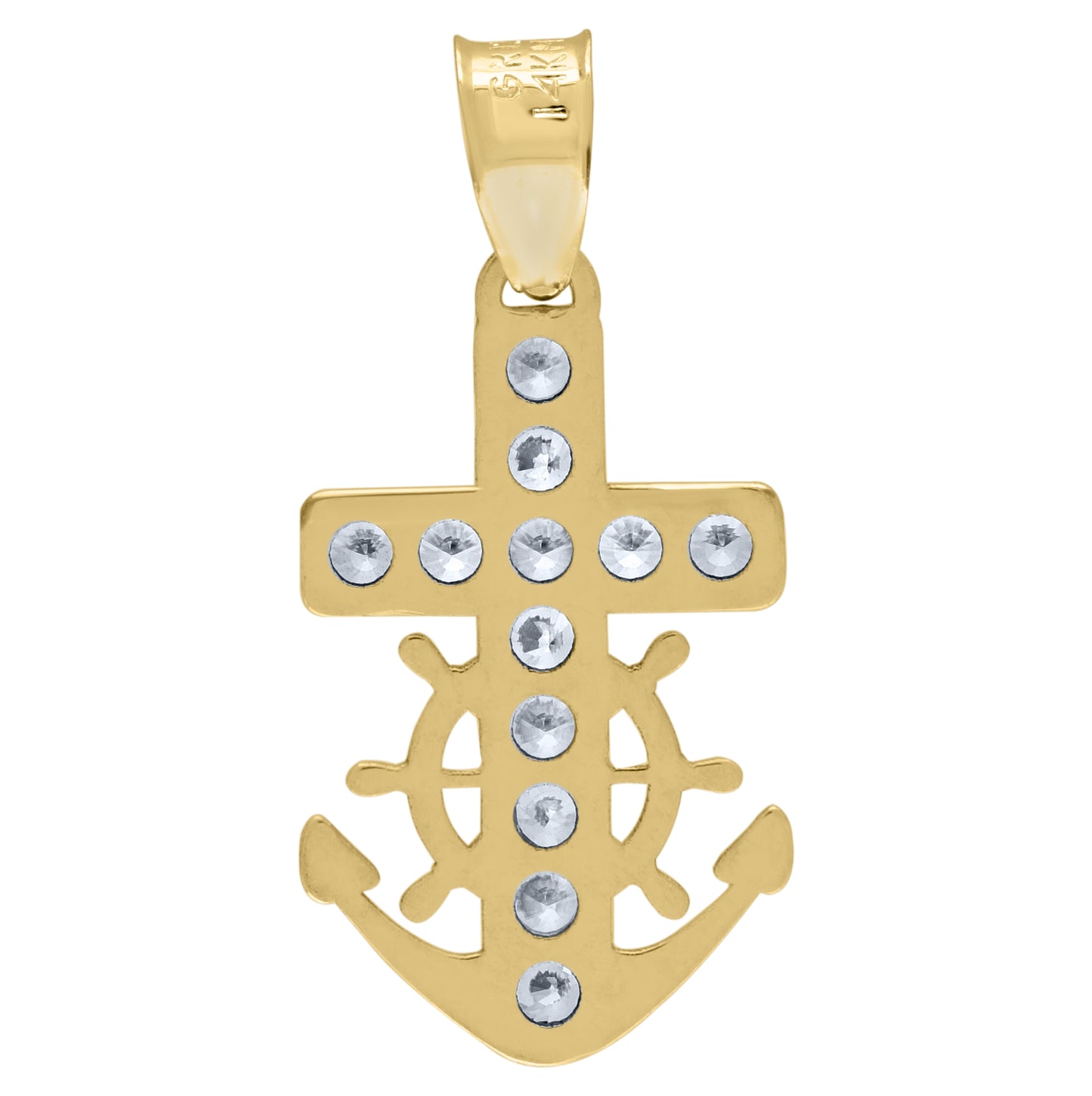 14K Yellow Gold Unisex Cubic-Zirconia Anchor Cross Religious Charm Pendant