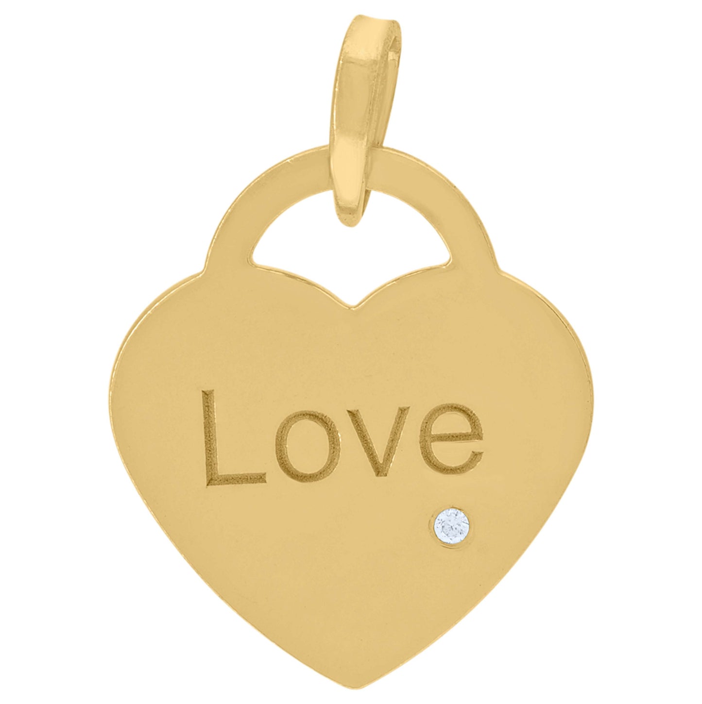 Sterling Silver Yellow-Tone Womens Cubic-Zirconia Love Heart Disc Charm Pendant