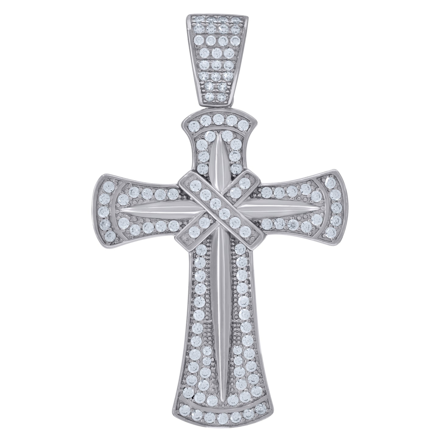 Sterling Silver Unisex Cubic-Zirconia Cross Religious Charm Pendant
