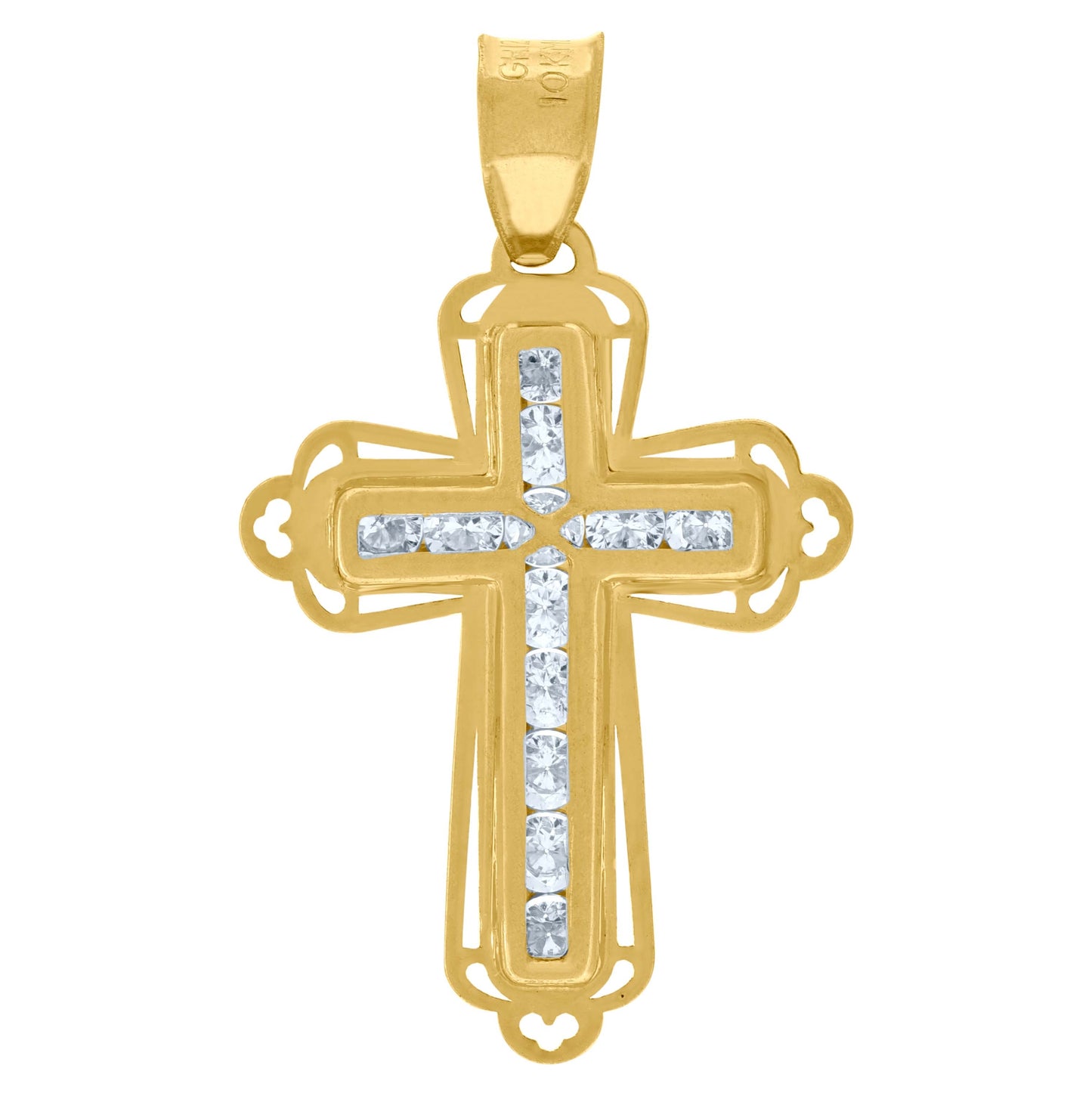 10K Yellow Gold Cubic-Zirconia Unisex Cross Religious Charm Pendant