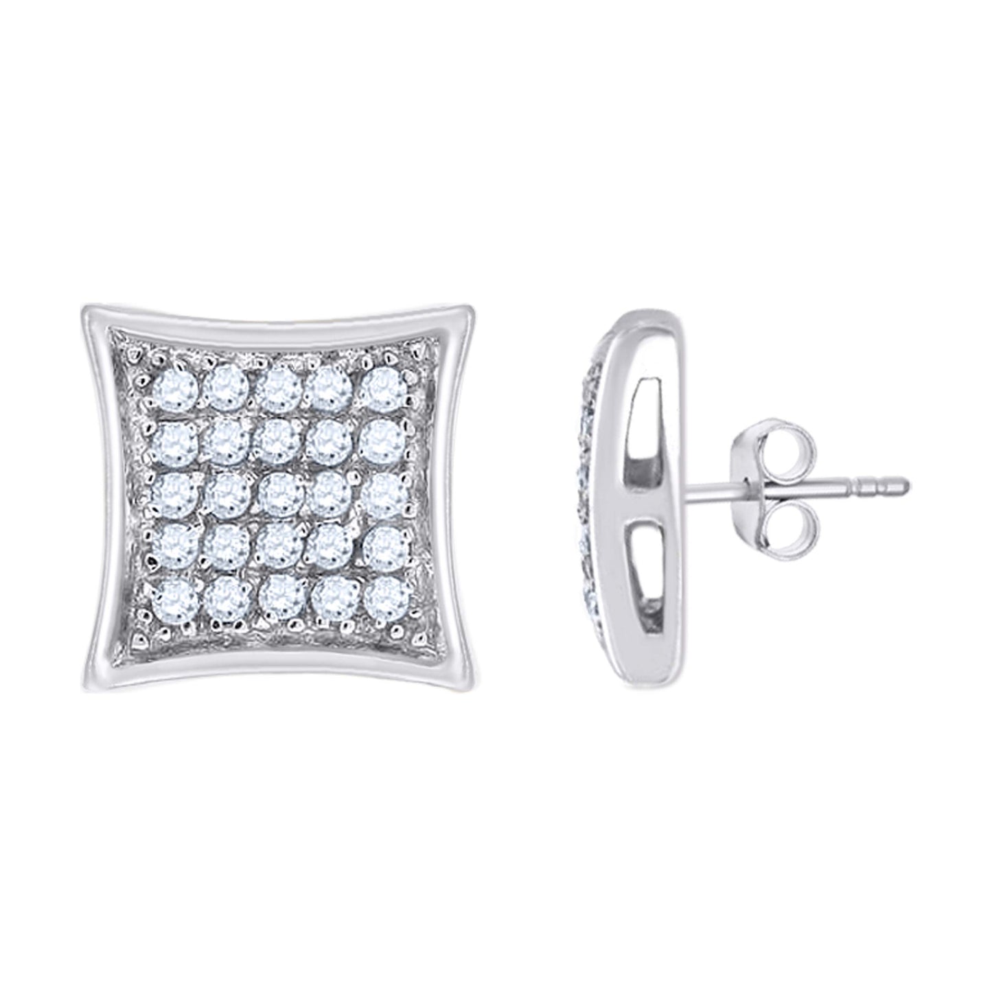 Sterling Silver Unisex Cubic Zirconia Kite Stud Earrings