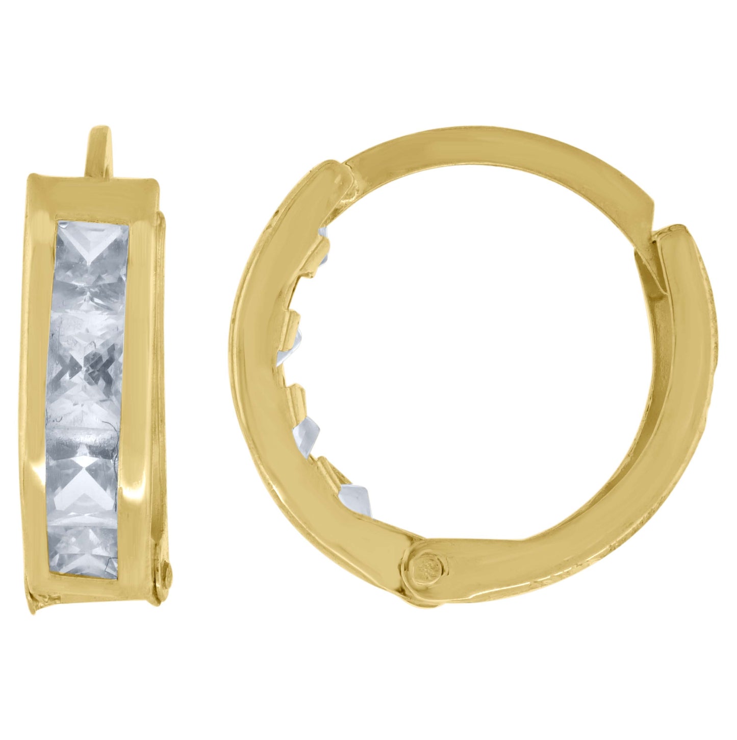 10K Yellow Gold Womens Princess-Cut Cubic Zirconia Huggie Hoop Earrings