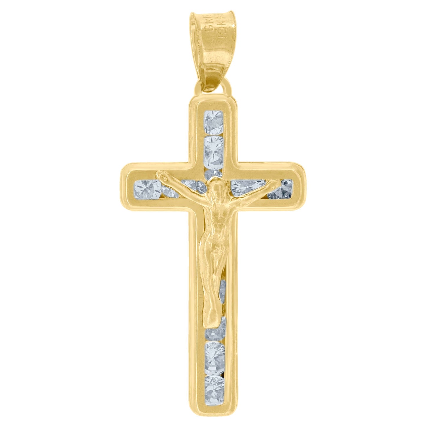 10K Yellow Gold Cubic-Zirconia Unisex Crucifix Cross Religious Charm Pendant