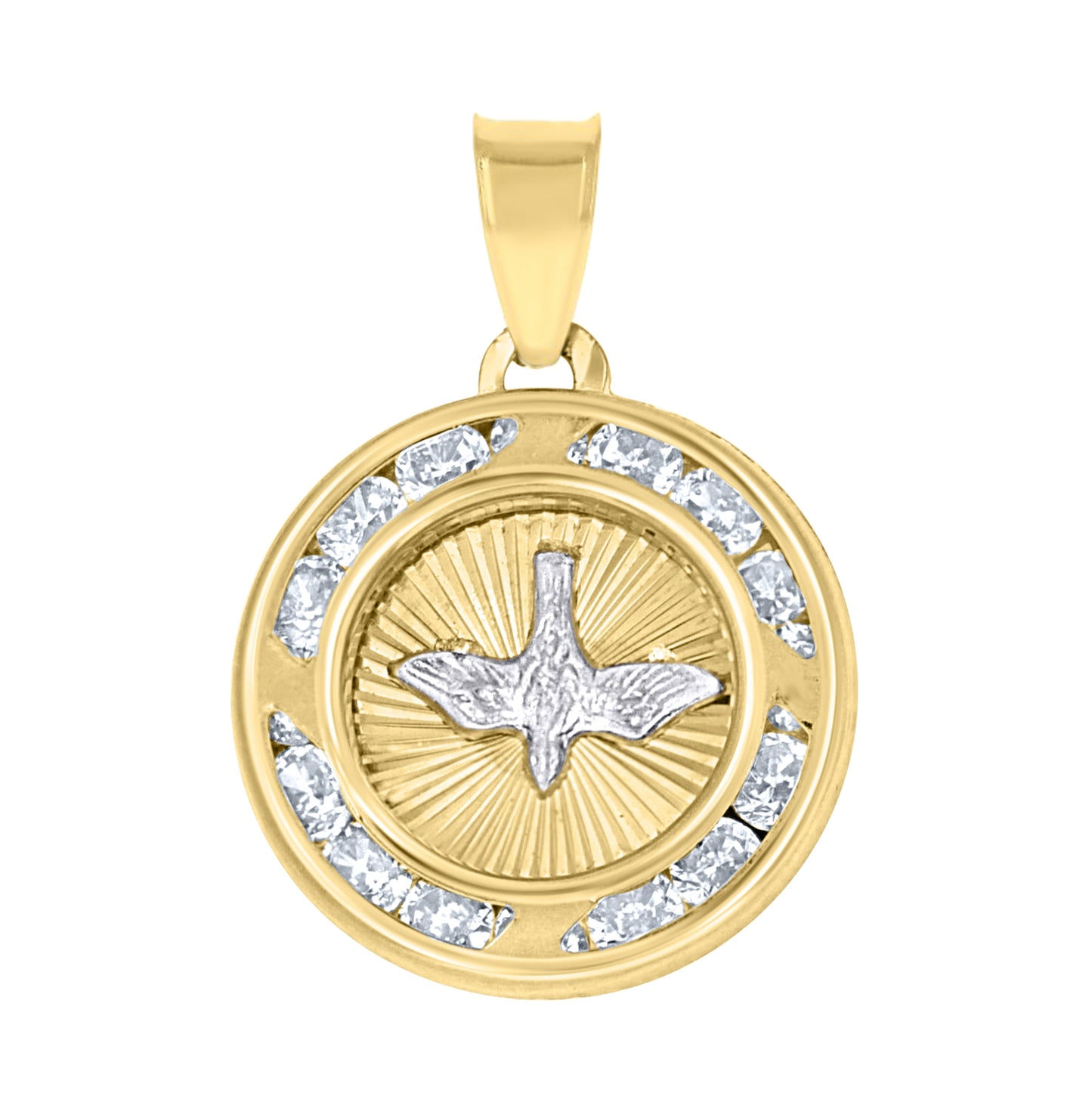 10K Yellow Gold Unisex Cubic-Zirconia Textured Dove Bird Peace Symbol Charm Pendant
