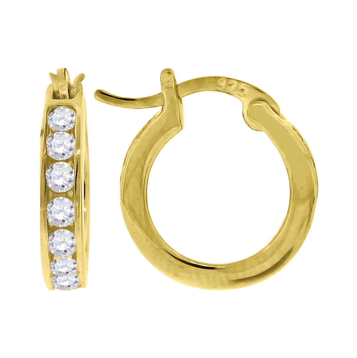 Sterling Silver Or Yellow-Tone Womens Round Cubic Zirconia Hoop Fashion Earrings