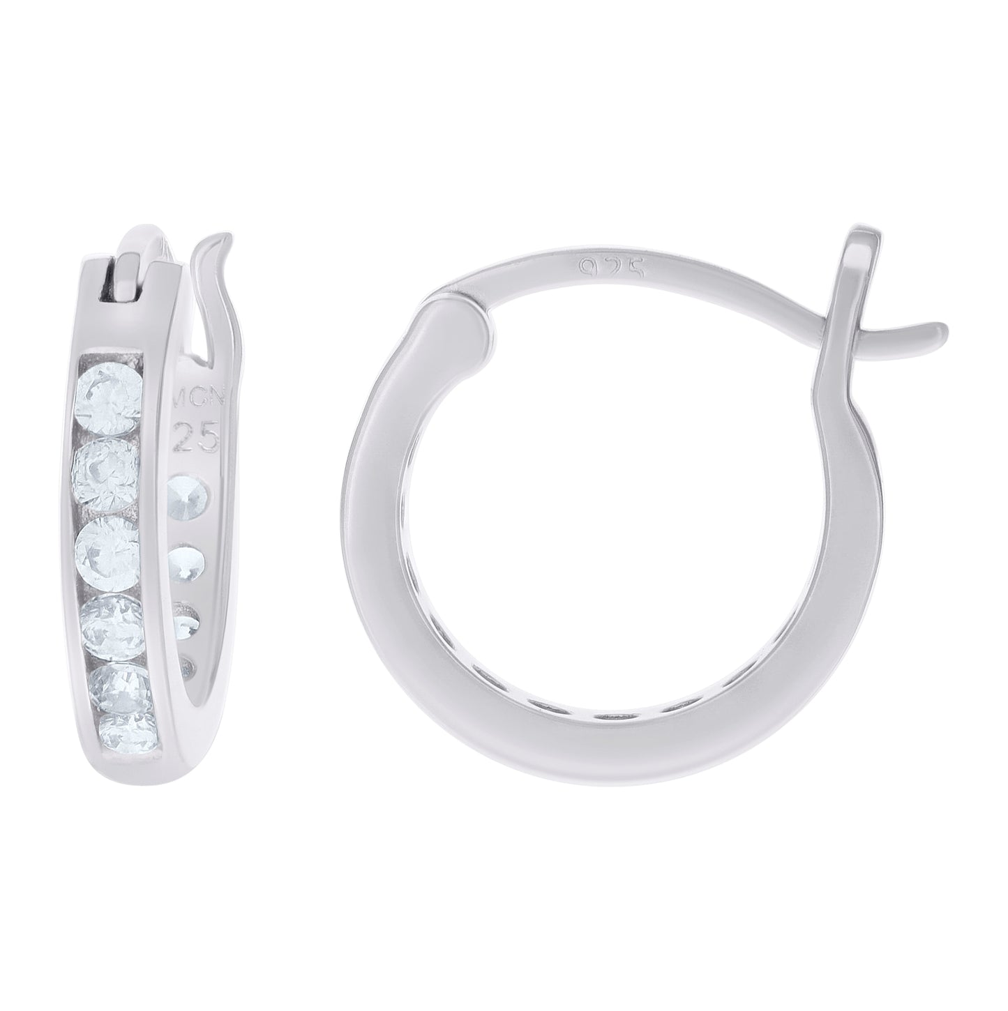 Sterling Silver Or Yellow-Tone Unisex Round Cubic Zirconia Hoop Fashion Earrings