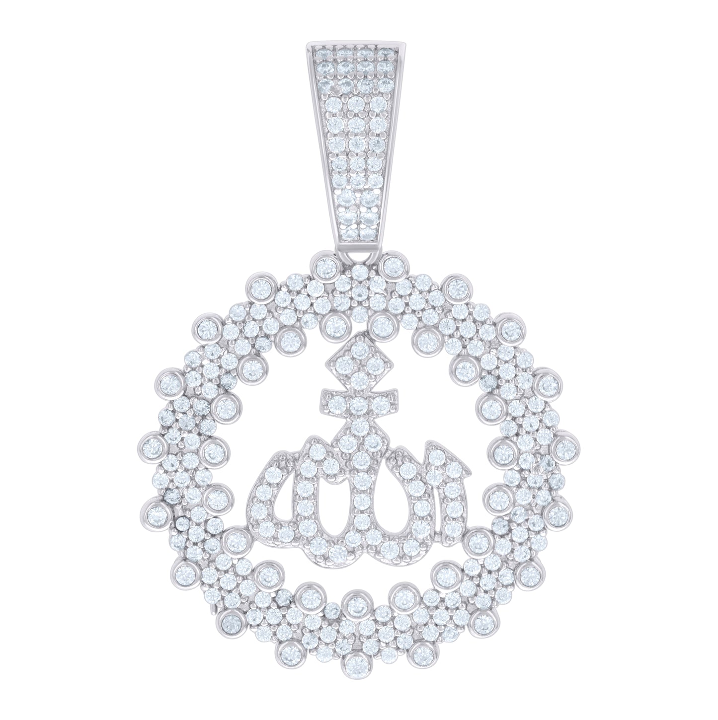Sterling Silver Unisex Cubic Zirconia Religious Allah Charm Pendant