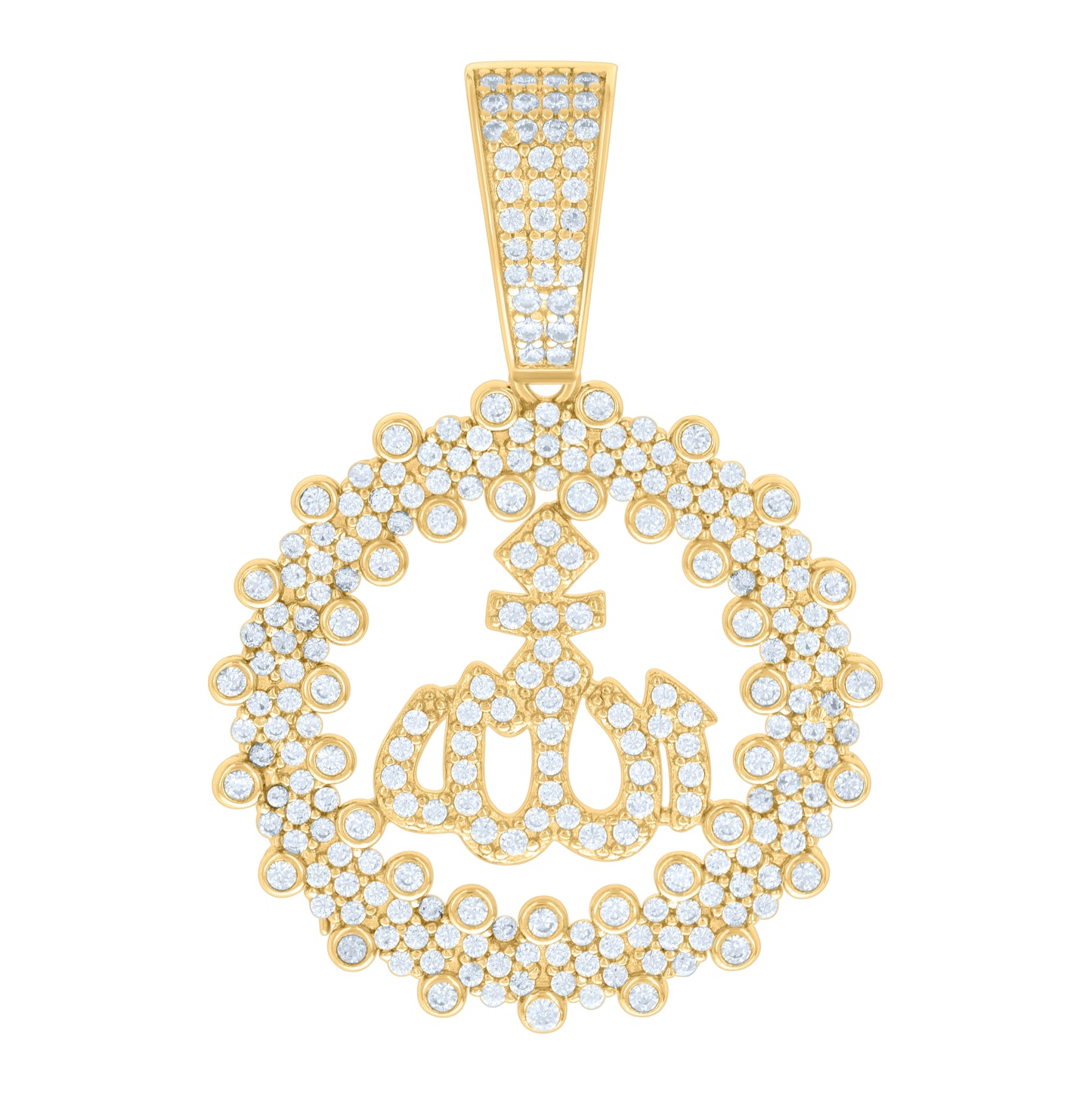 Sterling Silver Unisex Cubic Zirconia Religious Allah Charm Pendant