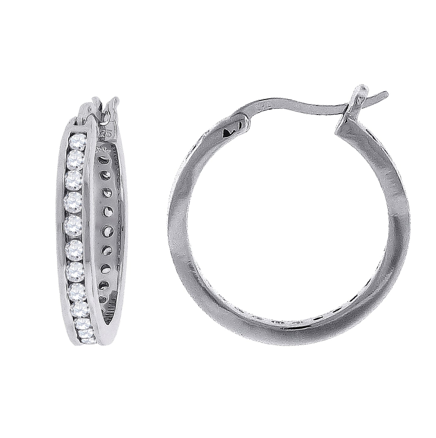 Sterling Silver Or Yellow-Tone Unisex Round Cubic Zirconia Hoop Fashion Earrings