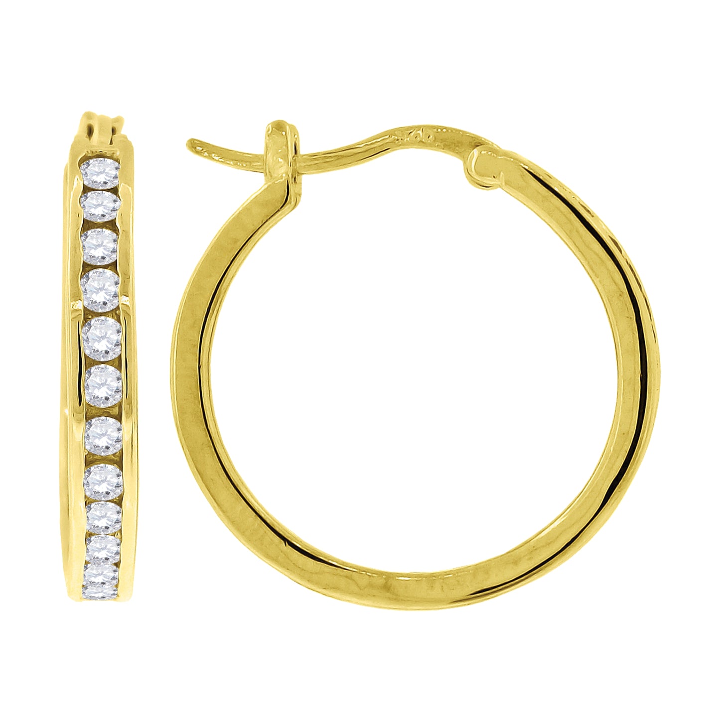 Sterling Silver Or Yellow-Tone Unisex Round Cubic Zirconia Hoop Fashion Earrings