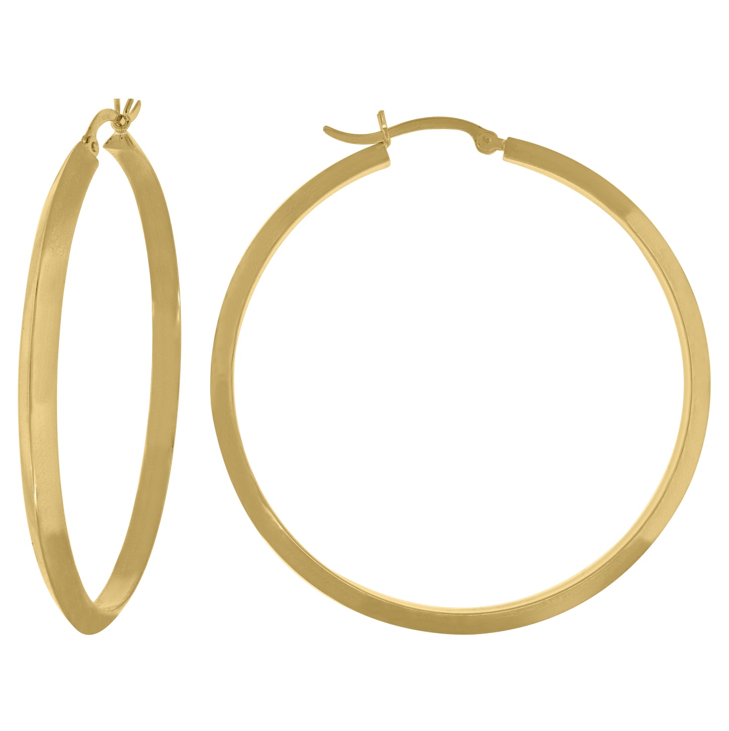 14K Yellow Gold Womens Knife Edge Classic Hoop Earrings