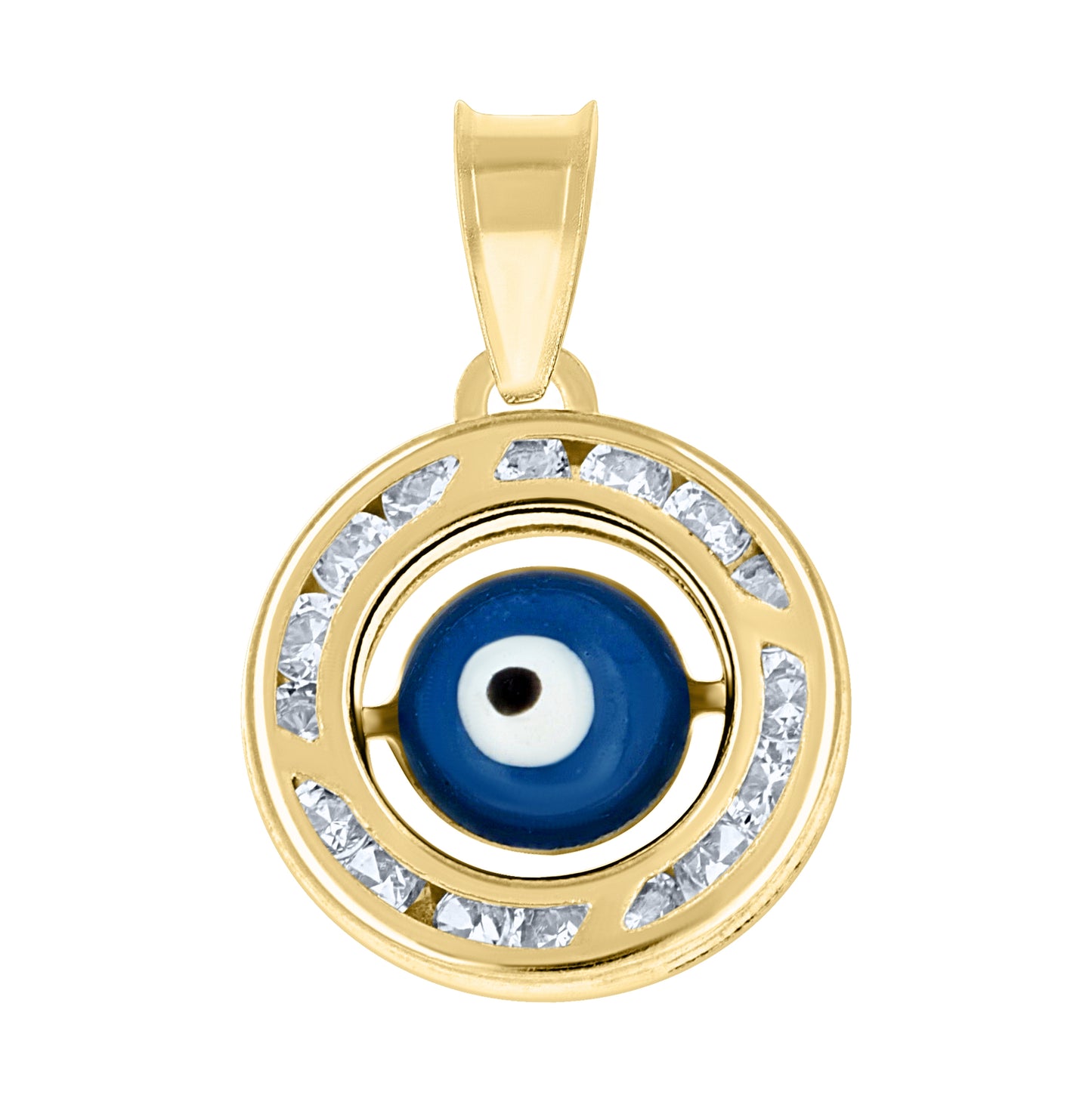 14K Yellow Gold Unisex Evil Eye With Blue Enamel Charm Good Luck Pendant