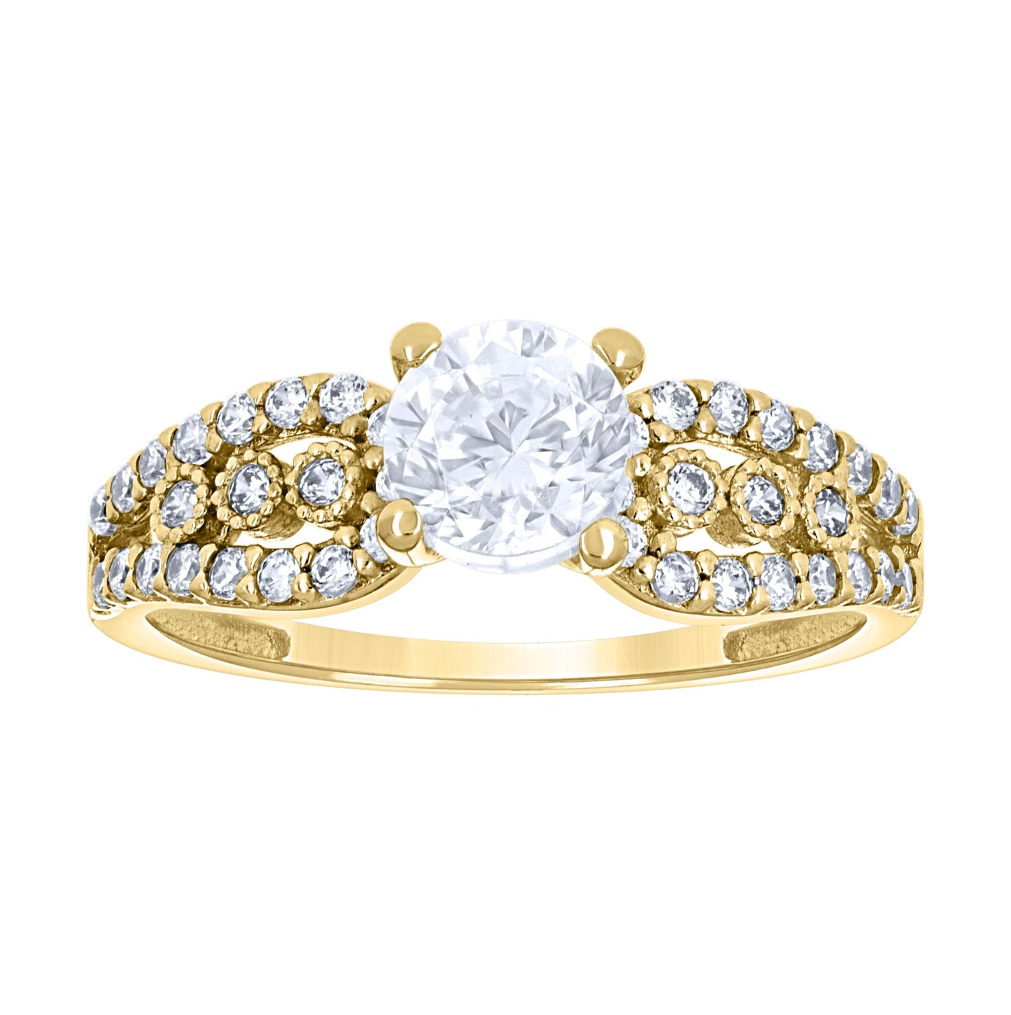14K Yellow Gold Womens Cubic Zirconia Polished Finish Engagement Ring