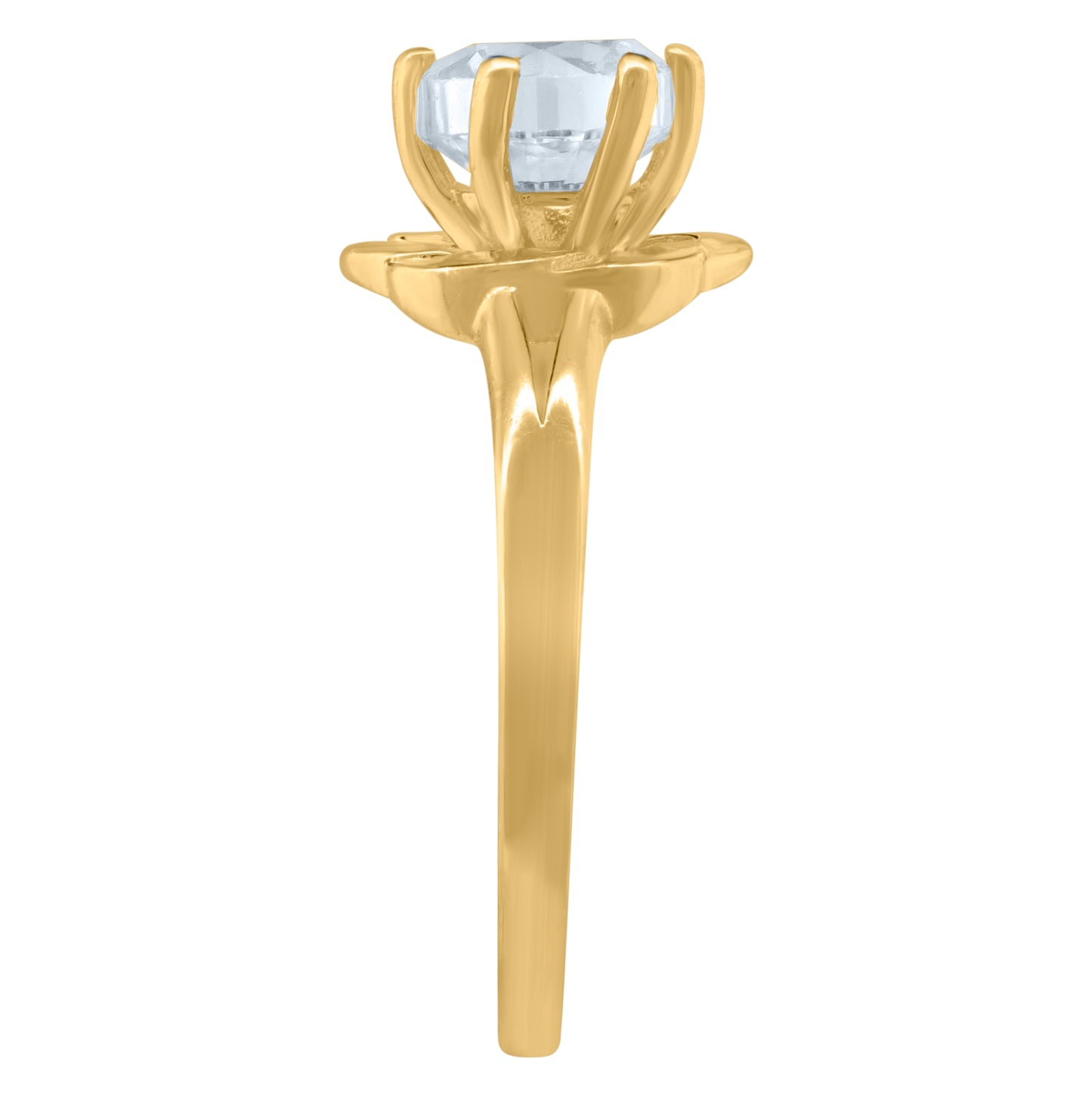 14K Yellow Gold Womens Cubic Zirconia Floral Engagement Ring