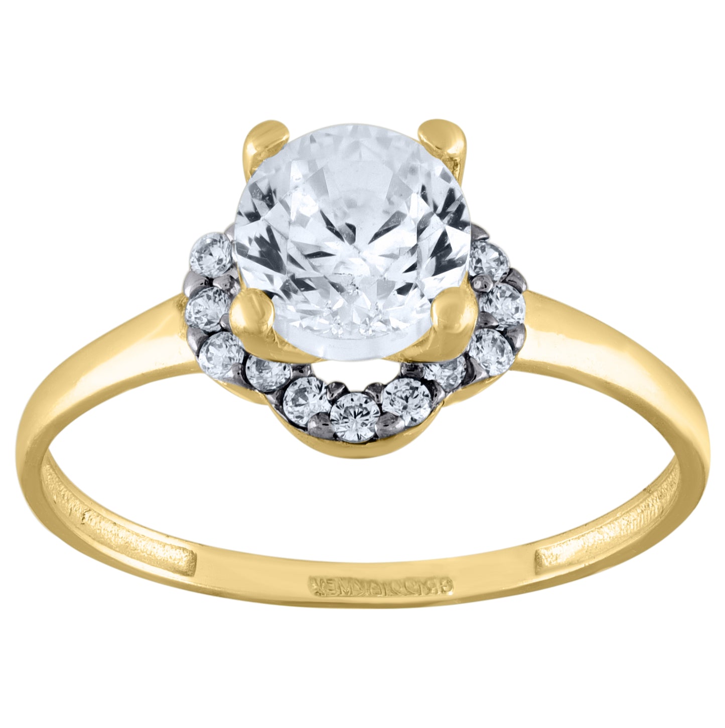 14K Two-Tone Gold Womens Cubic Zirconia Halo Engagement Ring