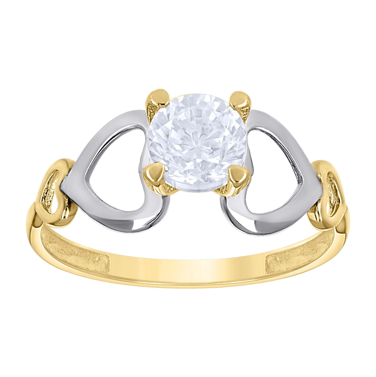 14K Two-Tone Gold Womens Cubic Zirconia Polished Finish Heart Engagement Ring