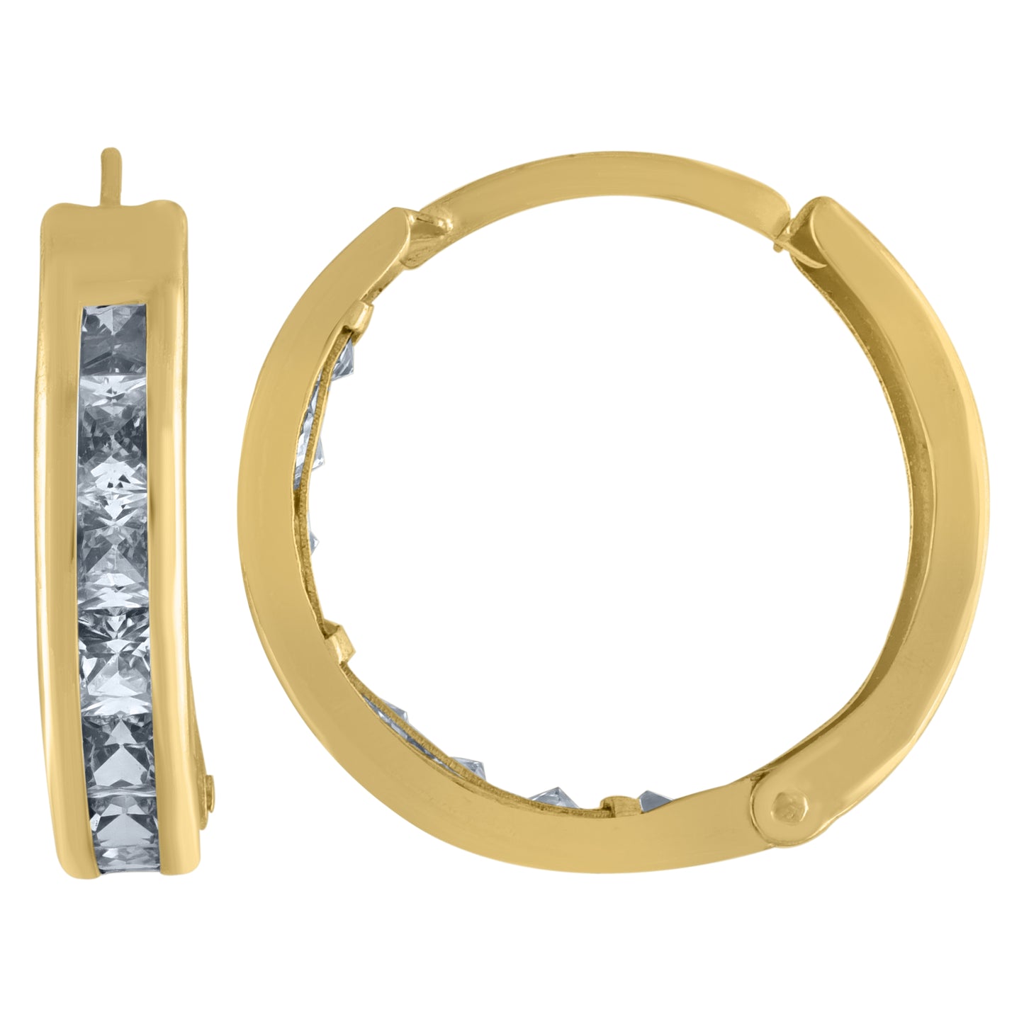 14K Yellow Gold Womens Princess-Cut Cubic Zirconia Single Row Huggie Hoop Earrings