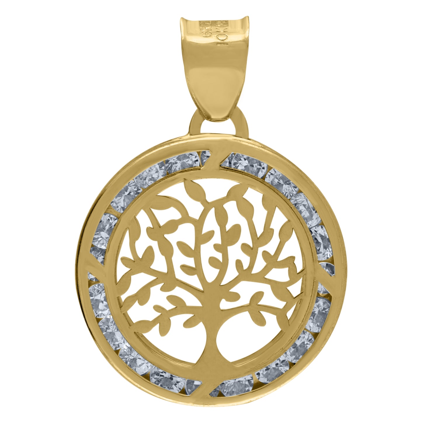 14K Yellow Gold Unisex Cubic-Zirconia Tree Of Life Charm Good Luck Pendant