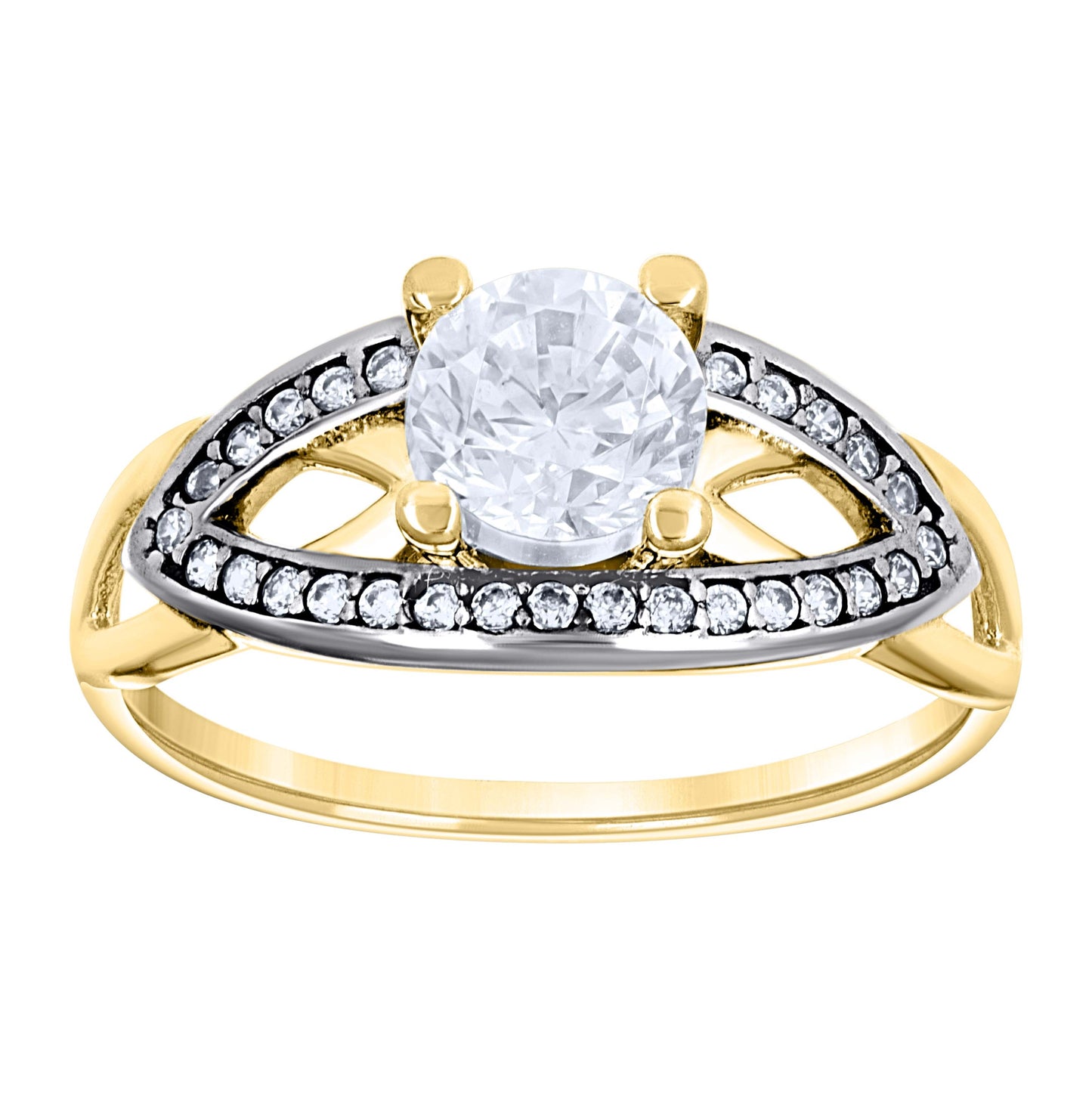 14K Two-Tone Gold Womens Cubic Zirconia Polished Finish Engagement Ring