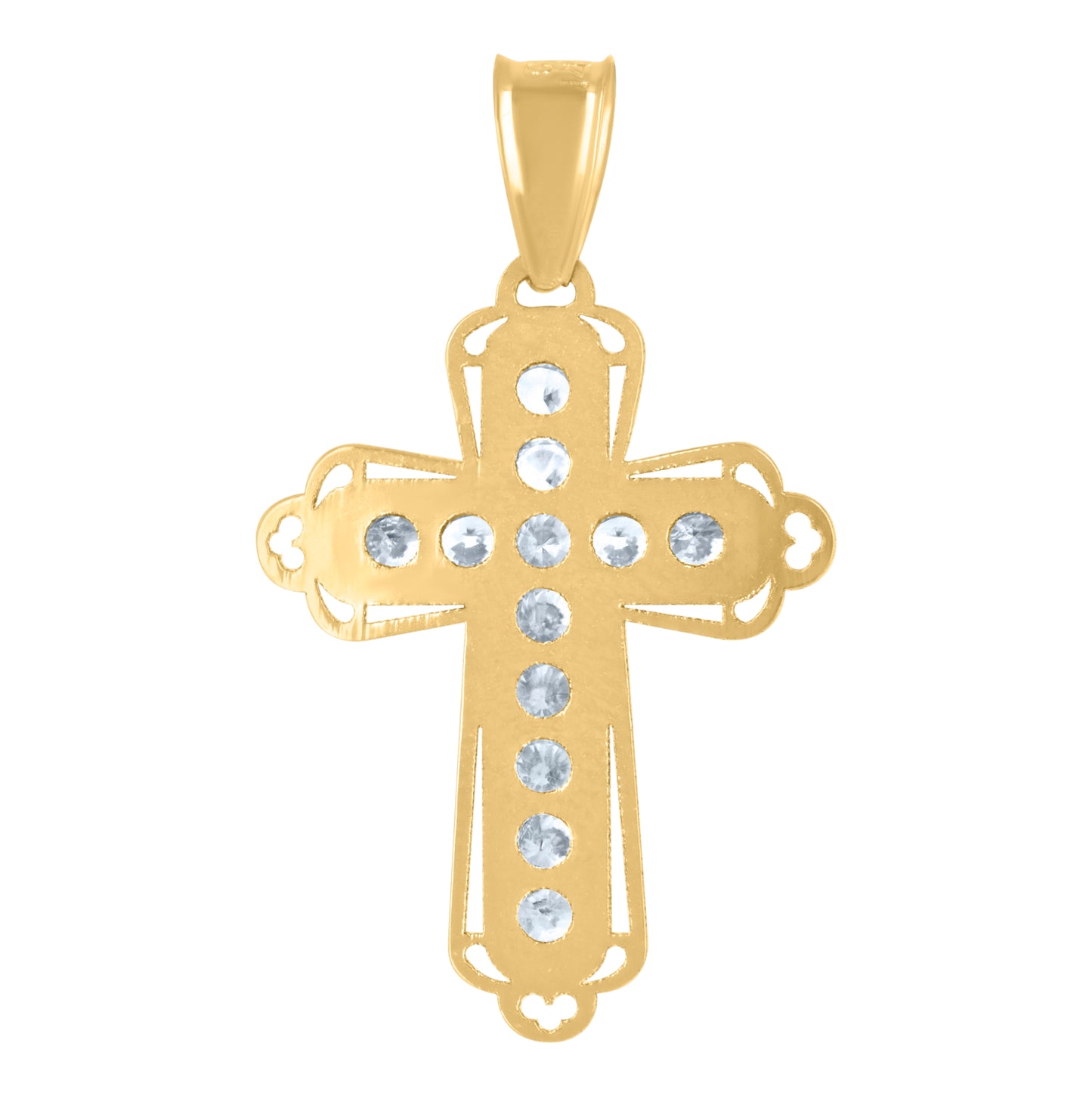 14K Yellow Gold Womens Cubic-Zirconia Crucifix Cross Religious Charm Pendant