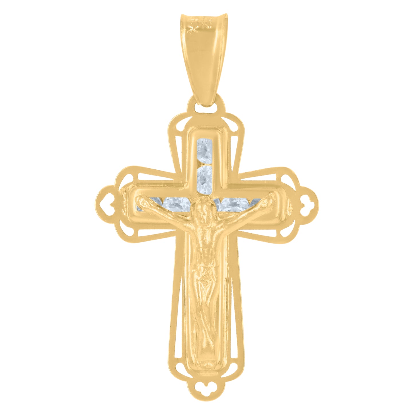 14K Yellow Gold Womens Cubic-Zirconia Crucifix Cross Religious Charm Pendant