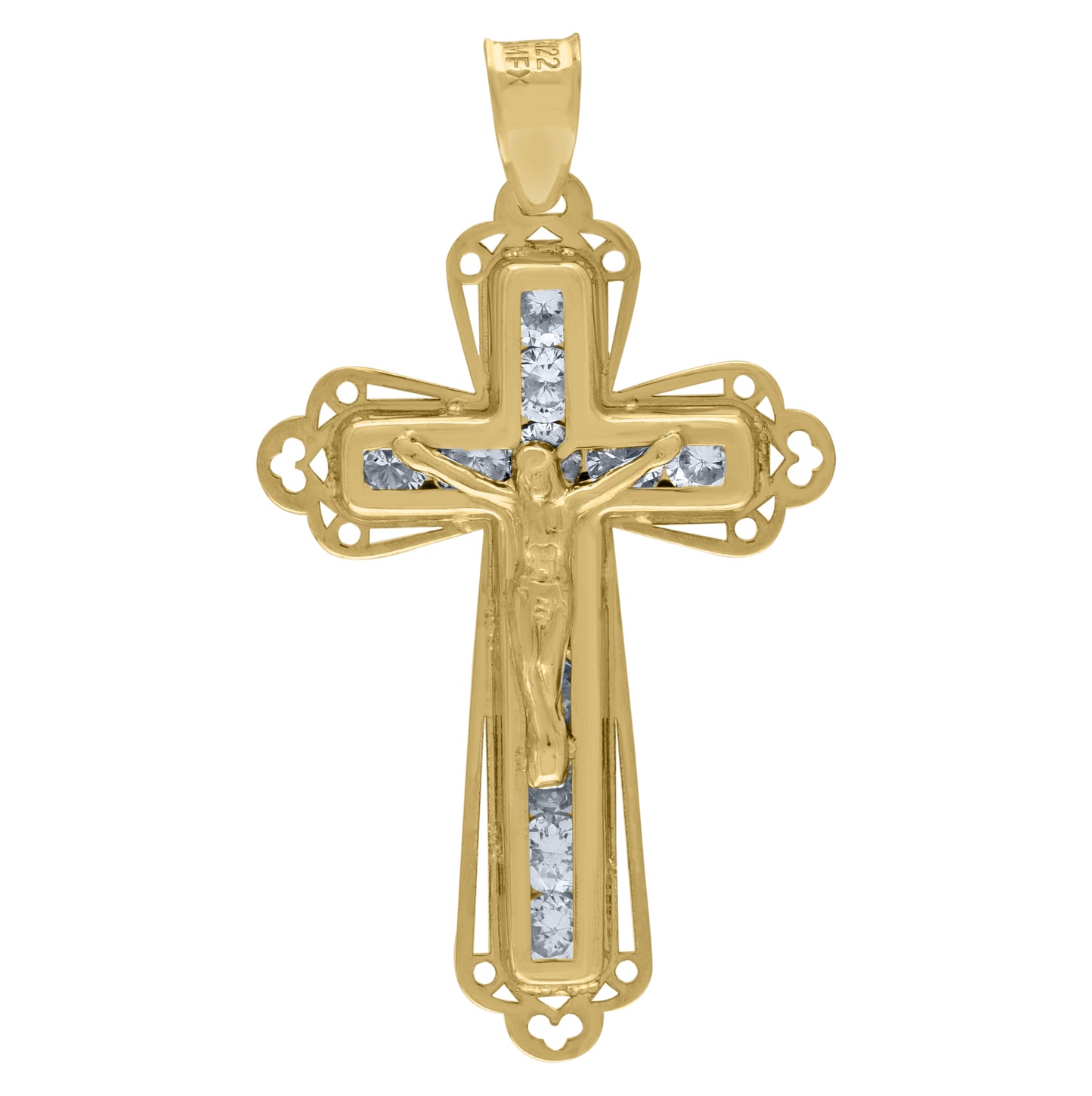 14K Yellow Gold Unisex Cubic-Zirconia Crucifix Cross Religious Charm Pendant