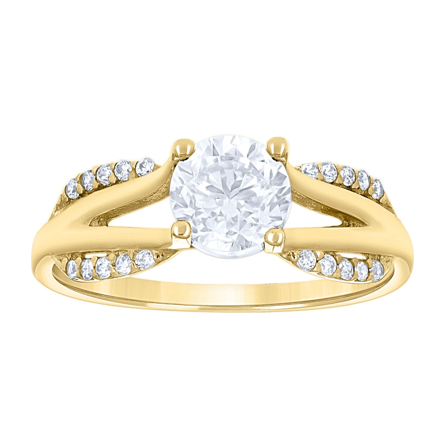 14K Yellow Gold Womens Cubic Zirconia Polished Finish Engagement Ring