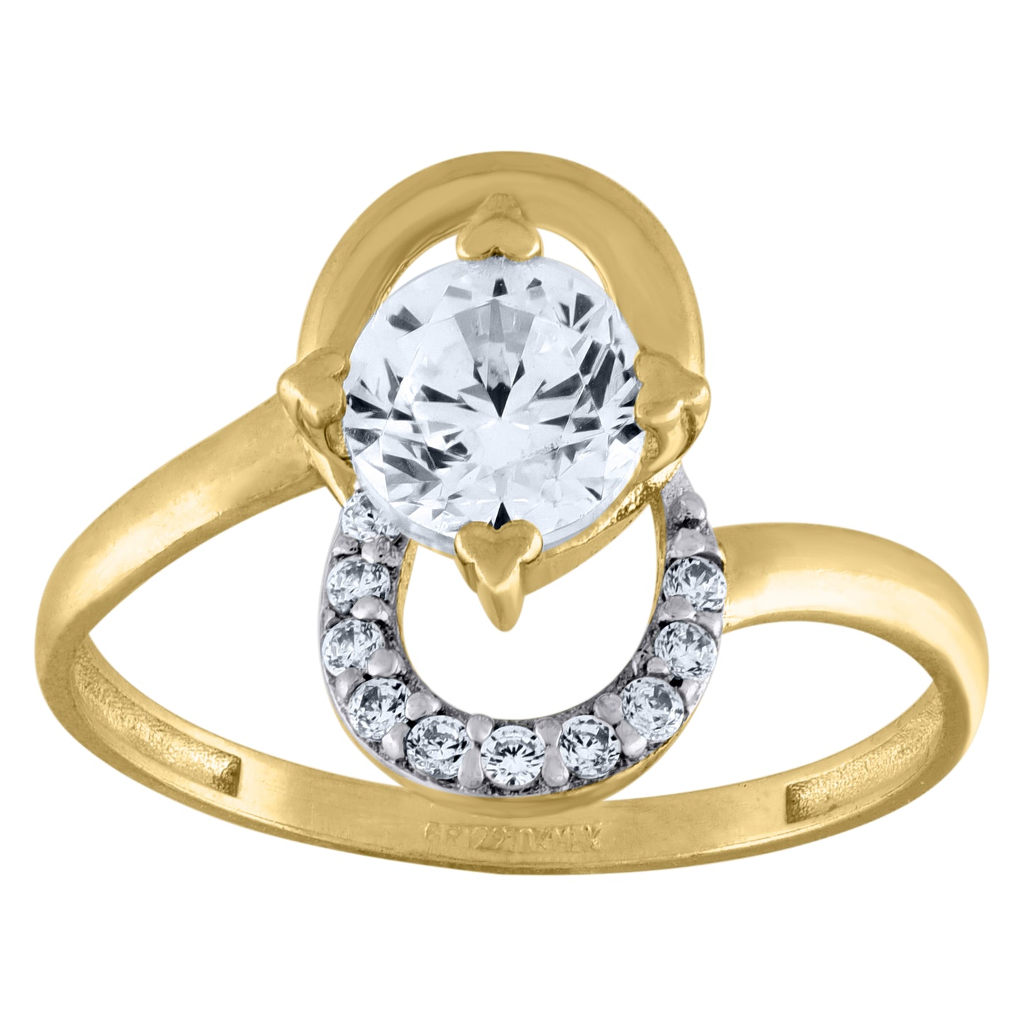 14K Two-Tone Gold Womens Cubic Zirconia Twisted Engagement Ring