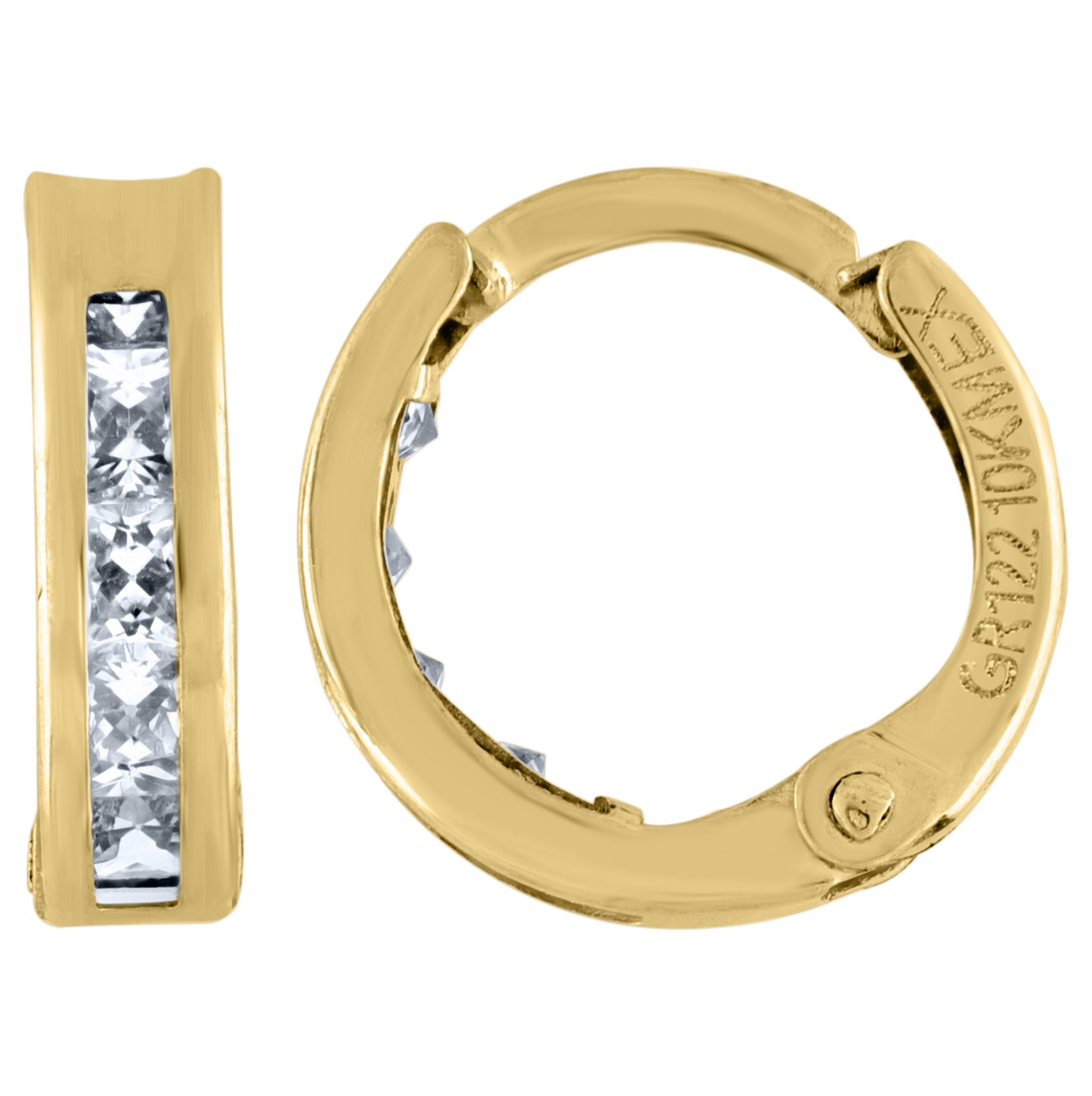 14K Yellow Gold Womens Princess-Cut Cubic Zirconia Single Row Huggie Hoop Earrings