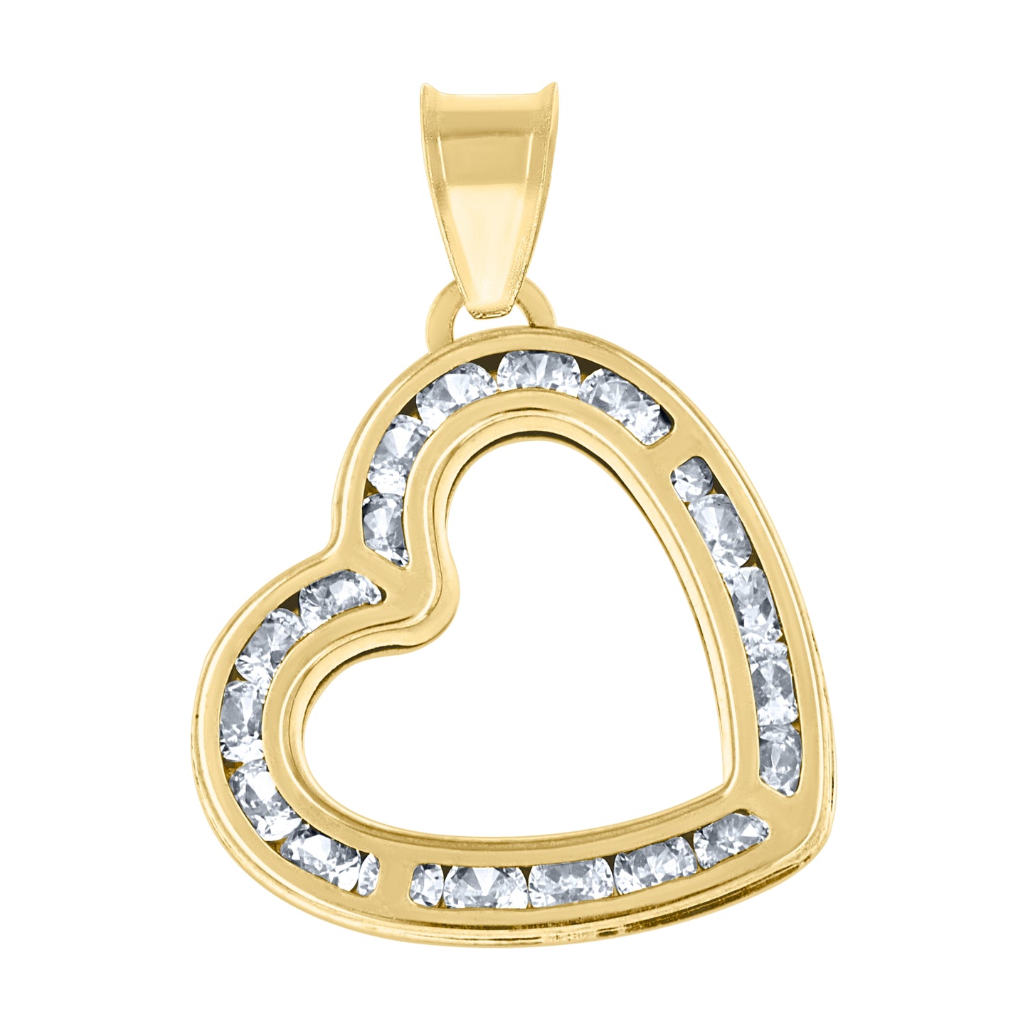 14K Yellow Gold Womens Cubic Zirconia Open Heart Love Charm Pendant