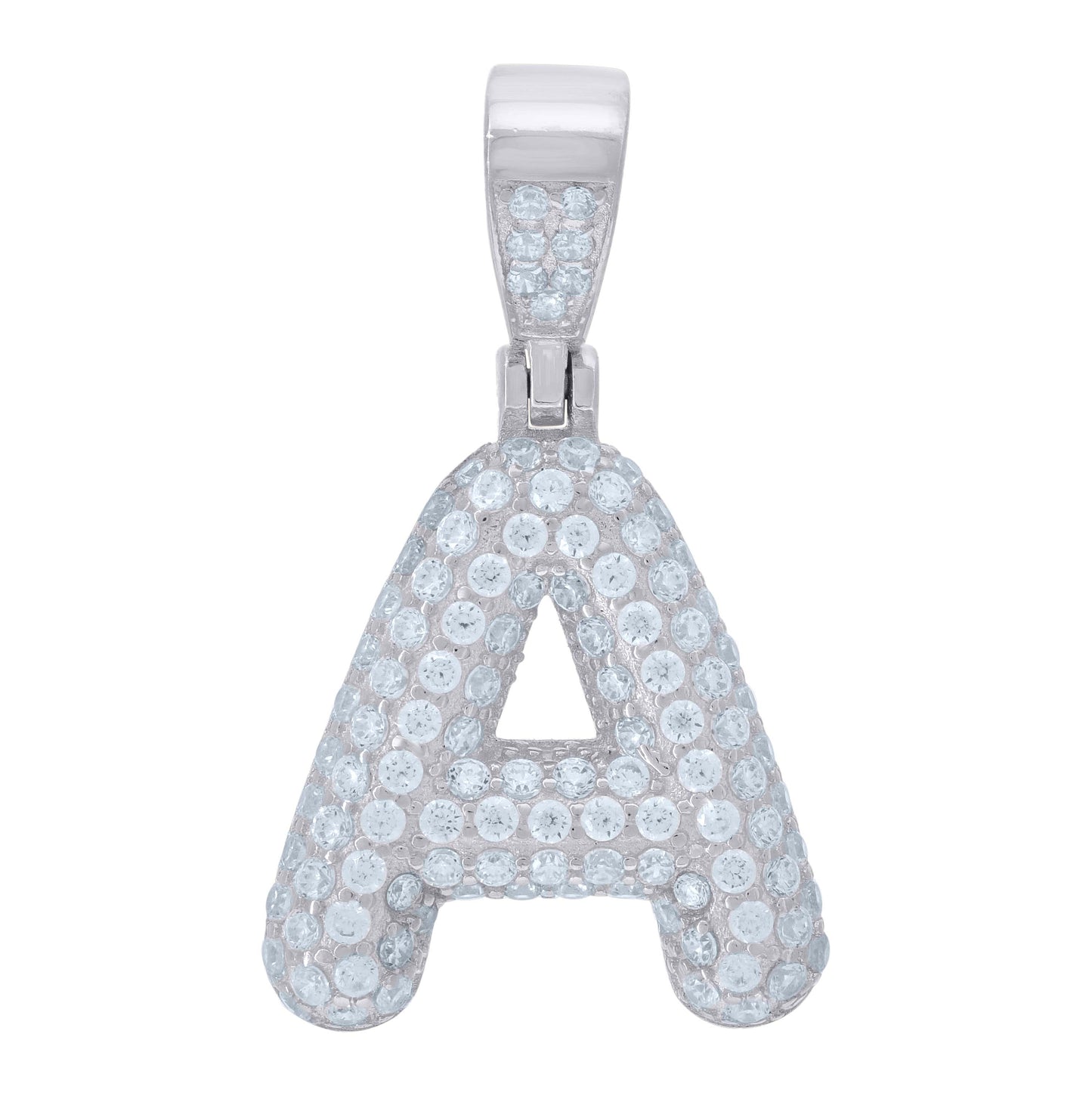 Sterling Silver Unisex Cubic-Zirconia Initial Alphabet A Charm Pendant