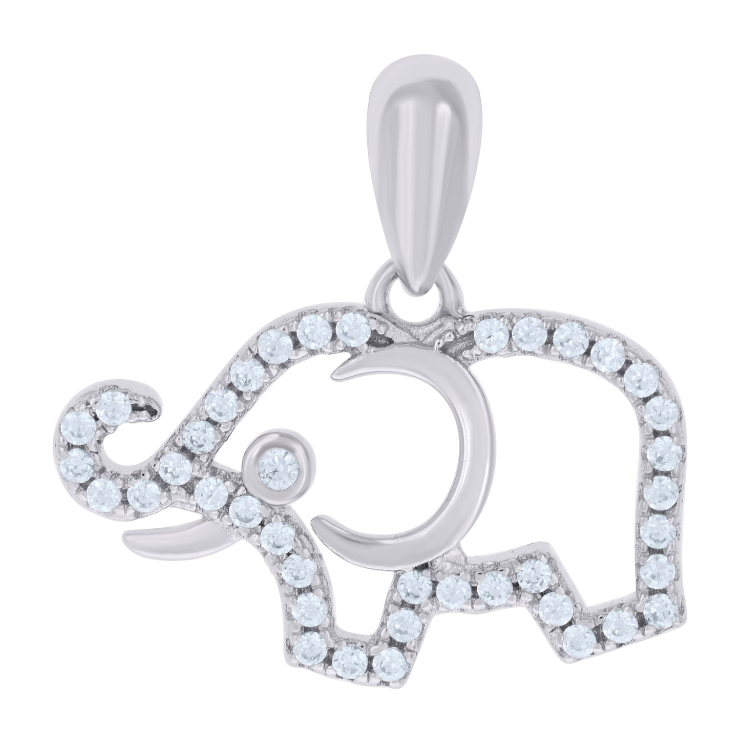 Sterling Silver Womens Cubic-Zirconia Elephant Animal Charm Pendant