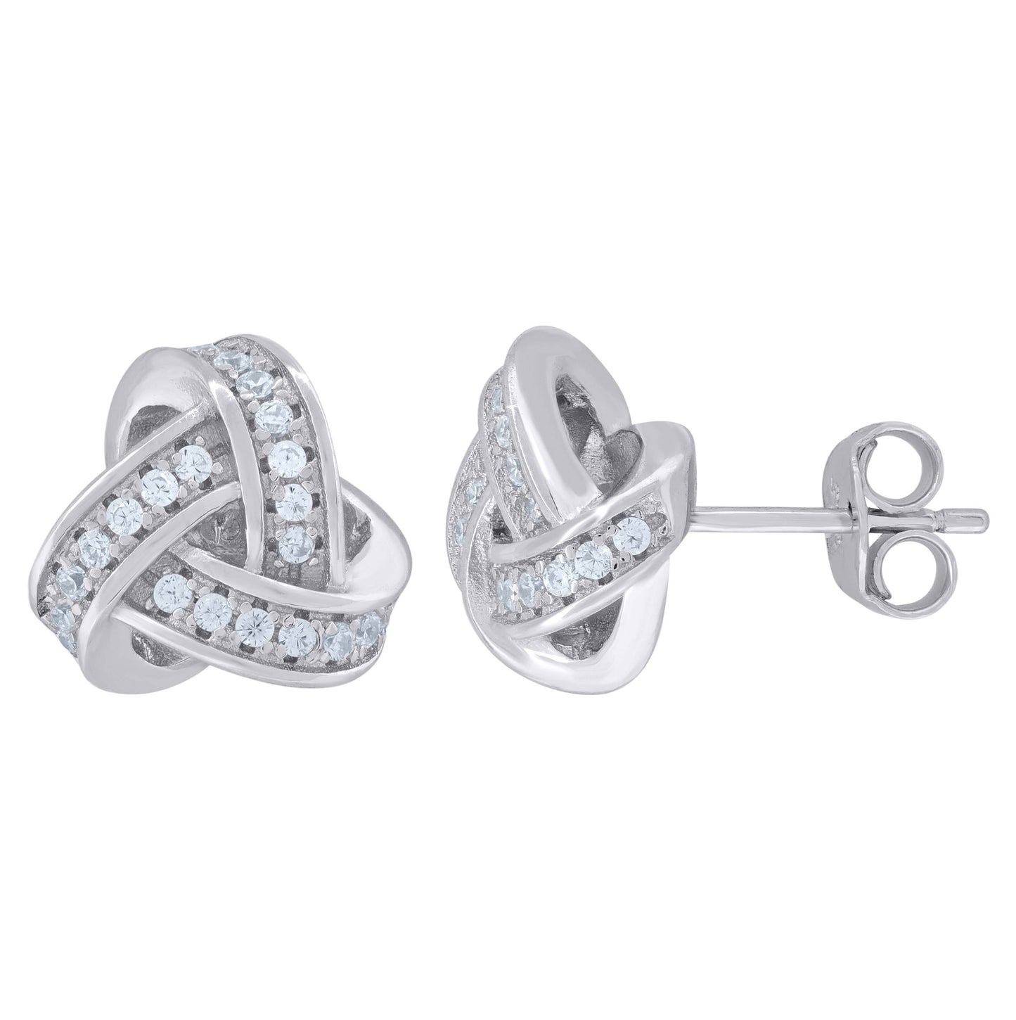 Sterling Silver Womens Cubic Zirconia Love Knot Stud Earrings