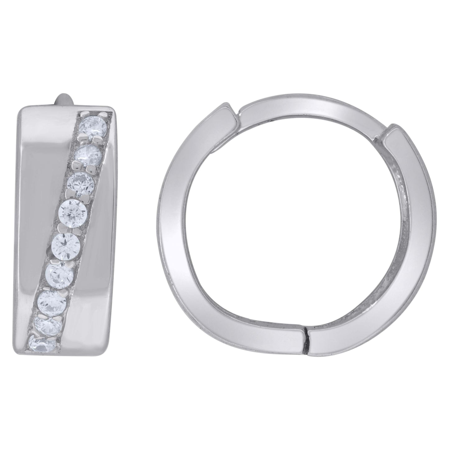 Sterling Silver Womens Cubic Zirconia Single Row Huggie Hoop Earrings