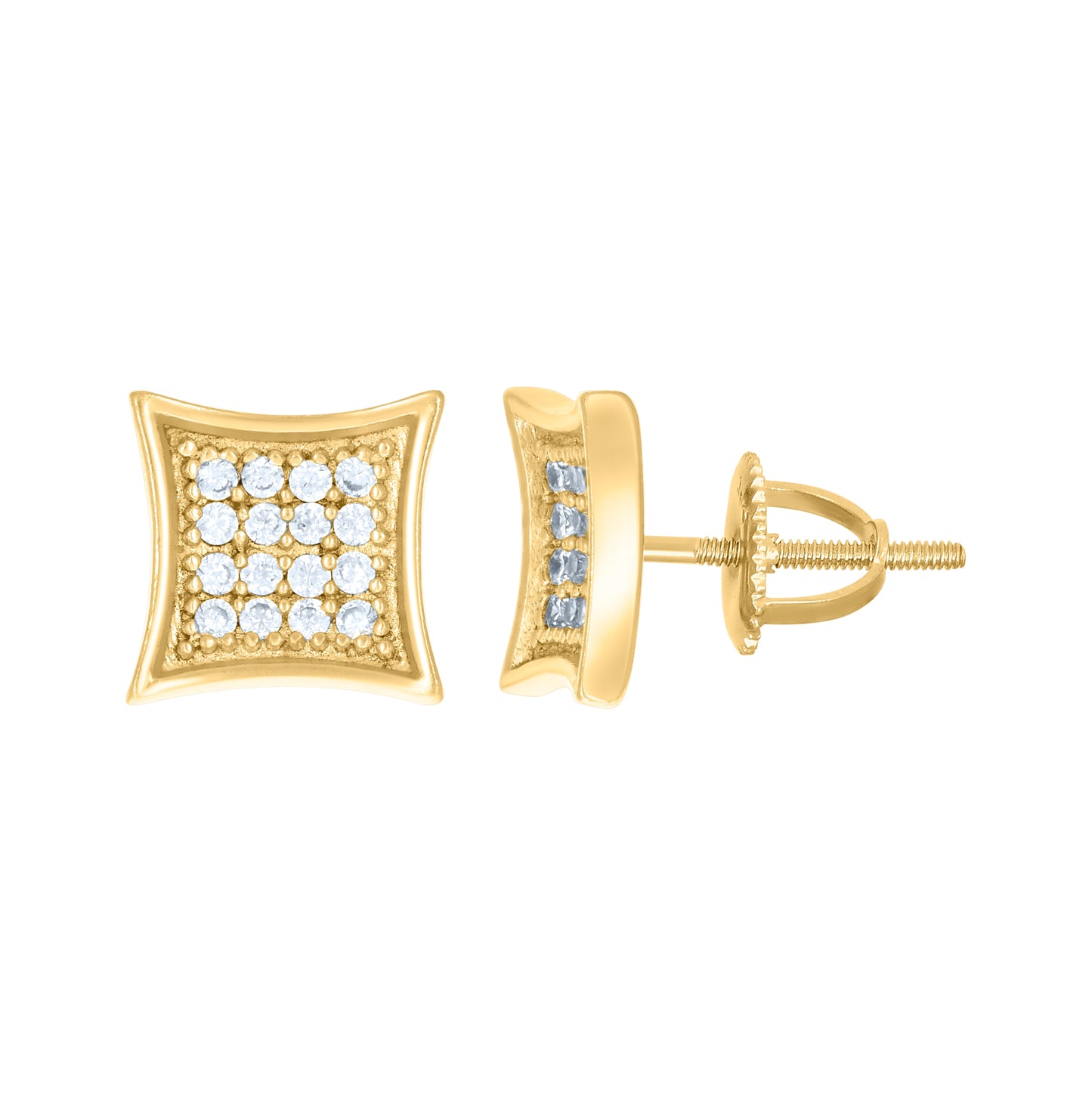 Sterling Silver Or Yellow-Tone Unisex Cubic Zirconia Kite Stud Earrings