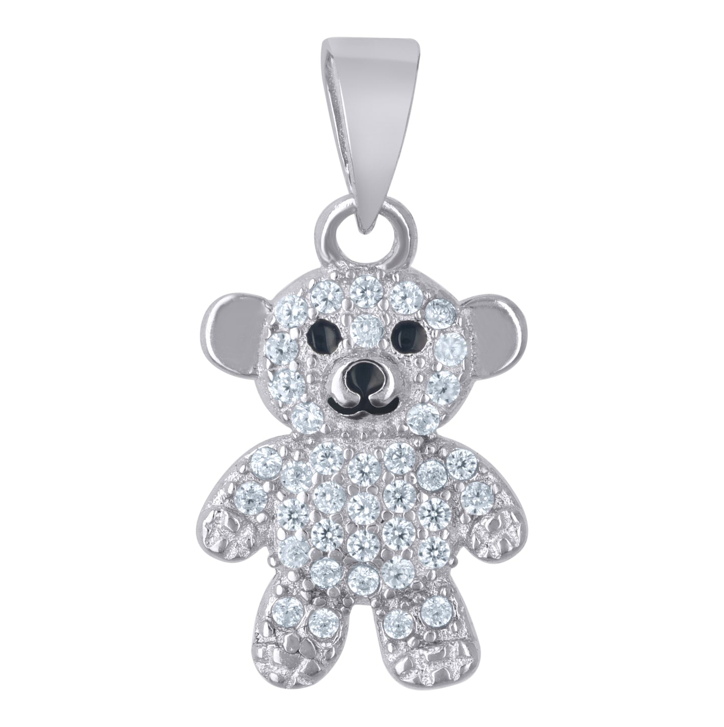 Sterling Silver Unisex Black Cubic-Zirconia Teddy Bear Fashion Charm Pendant