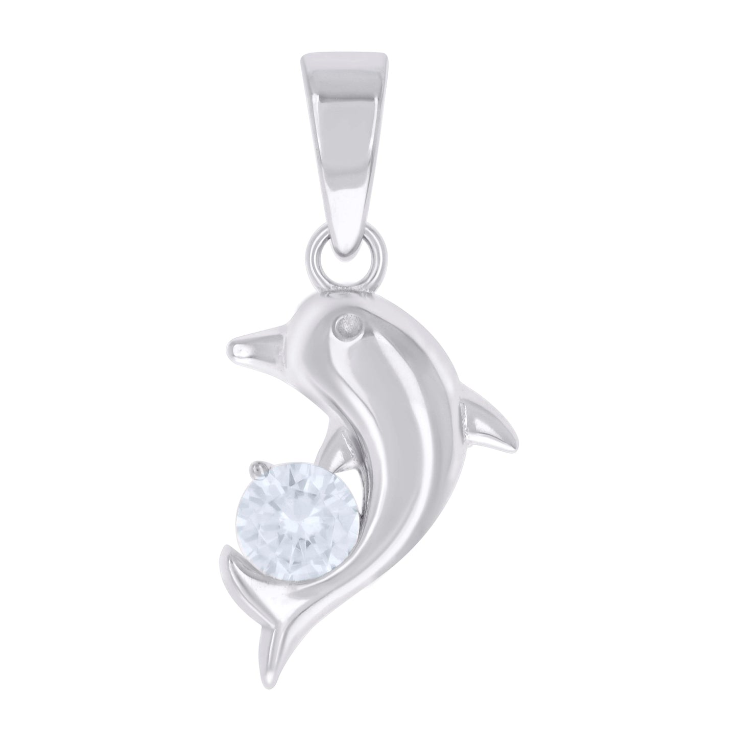 Sterling Silver Womens Cubic Zirconia Dolphin Charm Pendant