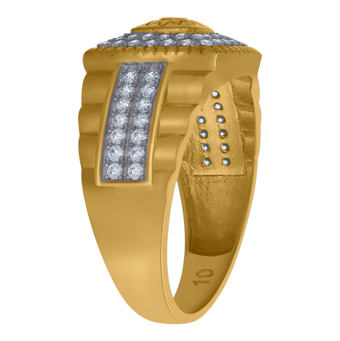 10K Two-Tone Gold Mens Cubic Zirconia Square Head Fashion Ring