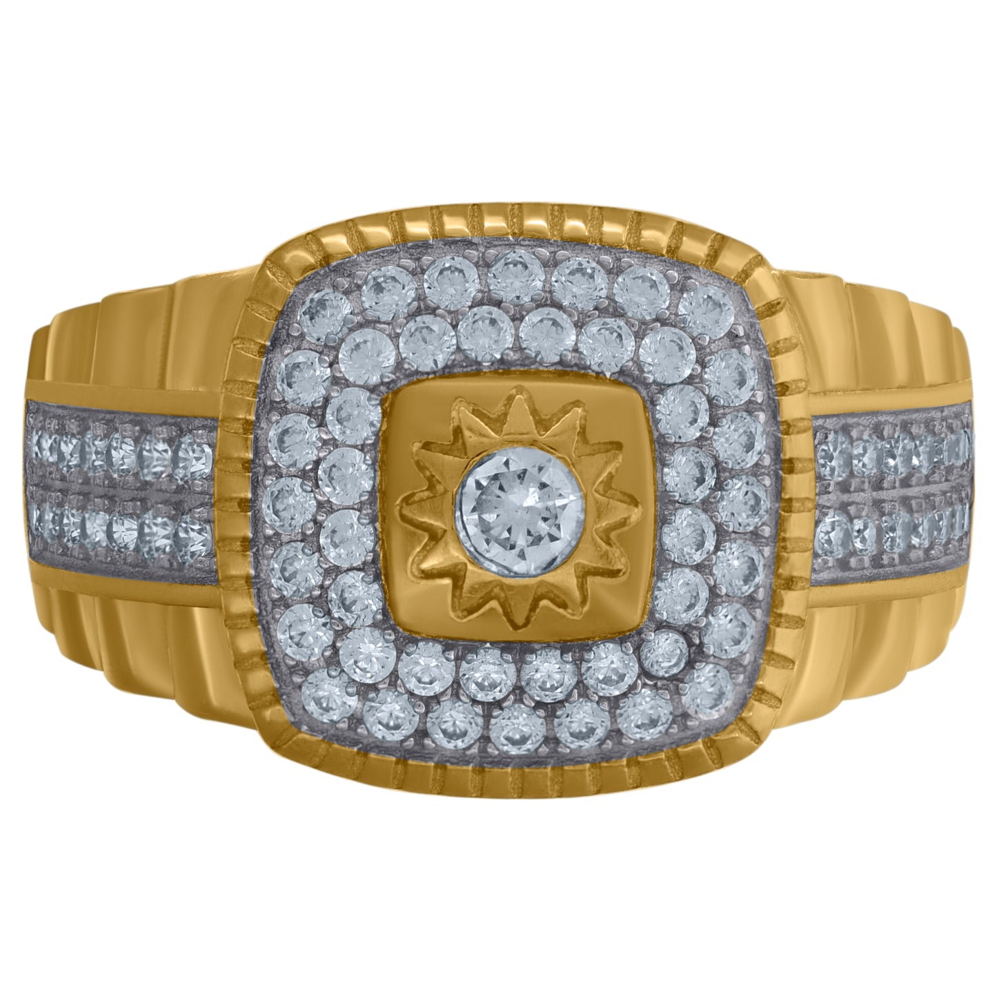 10K Two-Tone Gold Mens Cubic Zirconia Square Head Fashion Ring