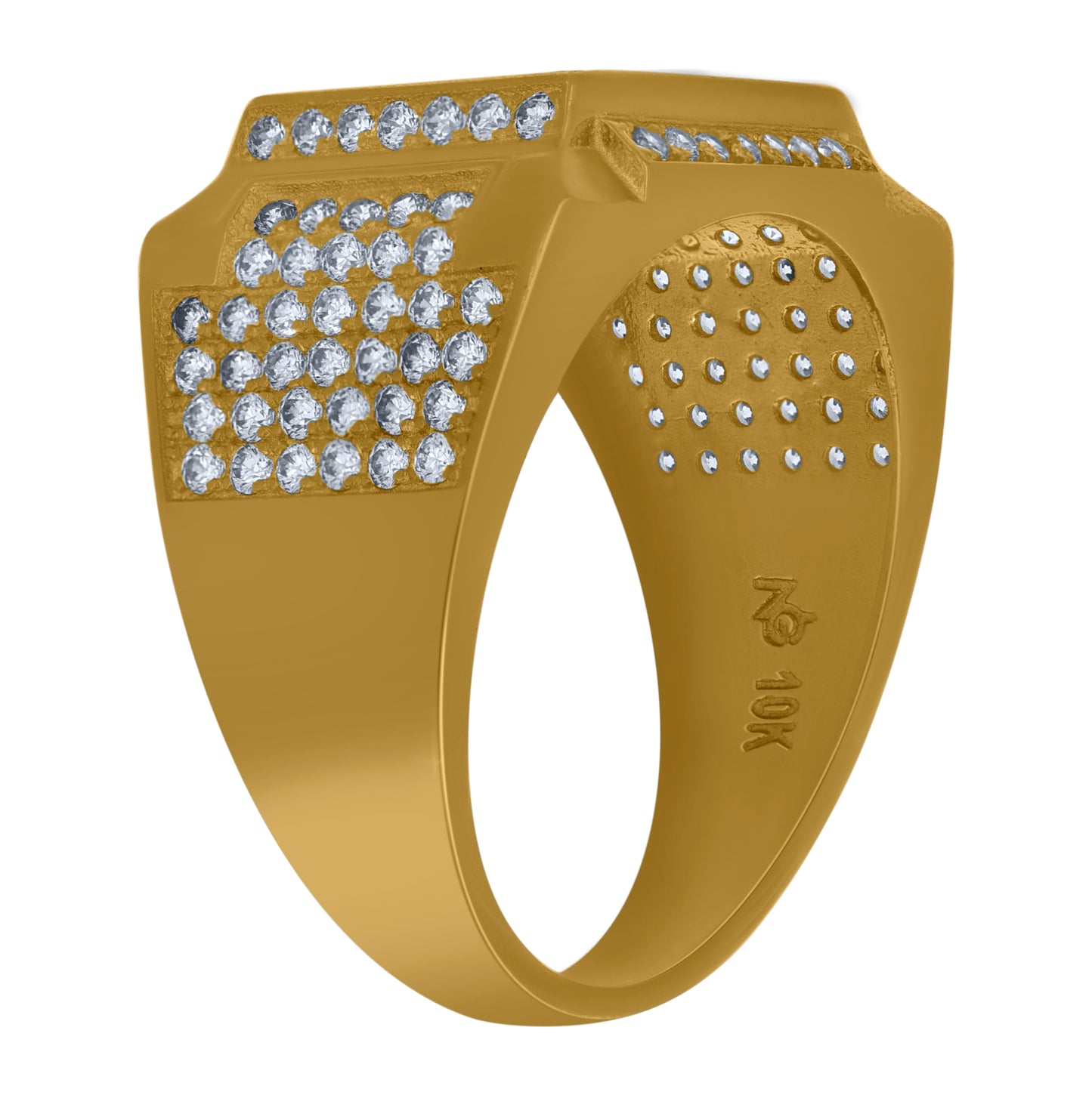 10K Yellow Gold Mens Cubic Zirconia Square Head Fashion Ring