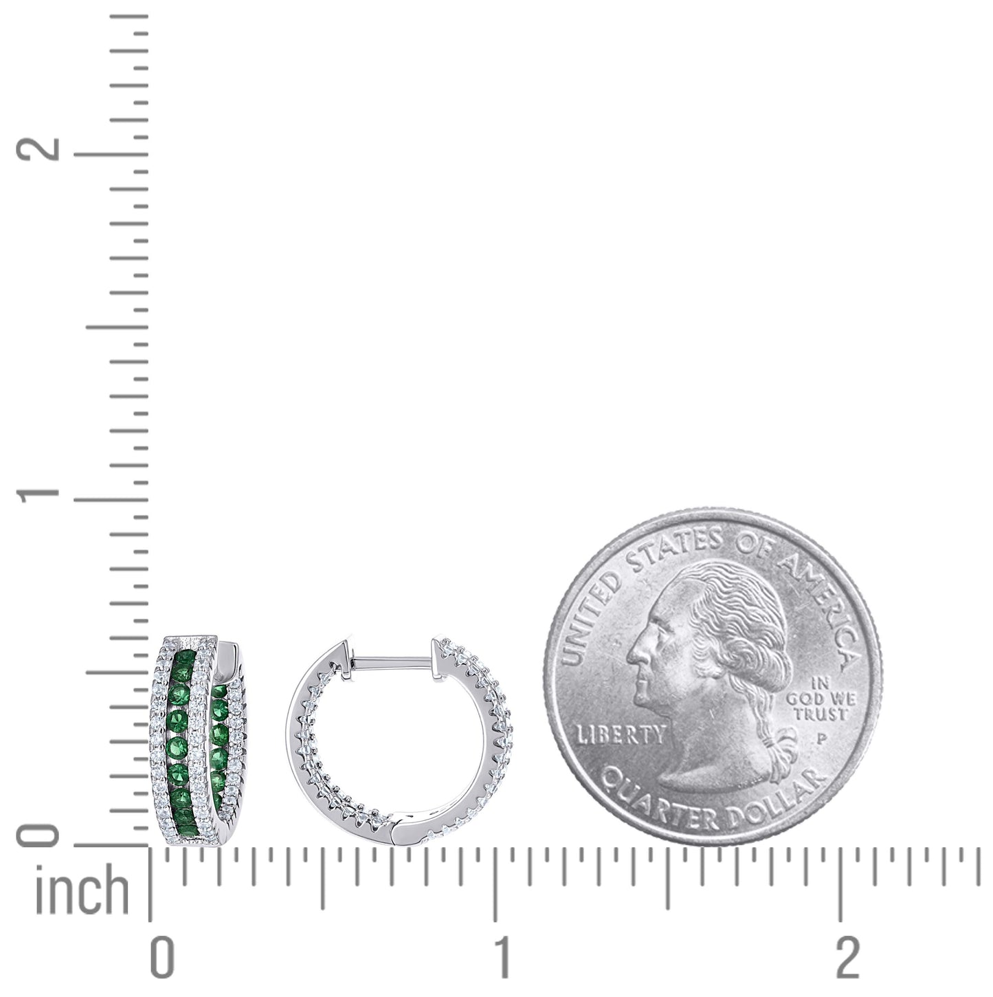 Sterling Silver Womens Green White Cubic-Zirconia Fashion Hoop Earrings