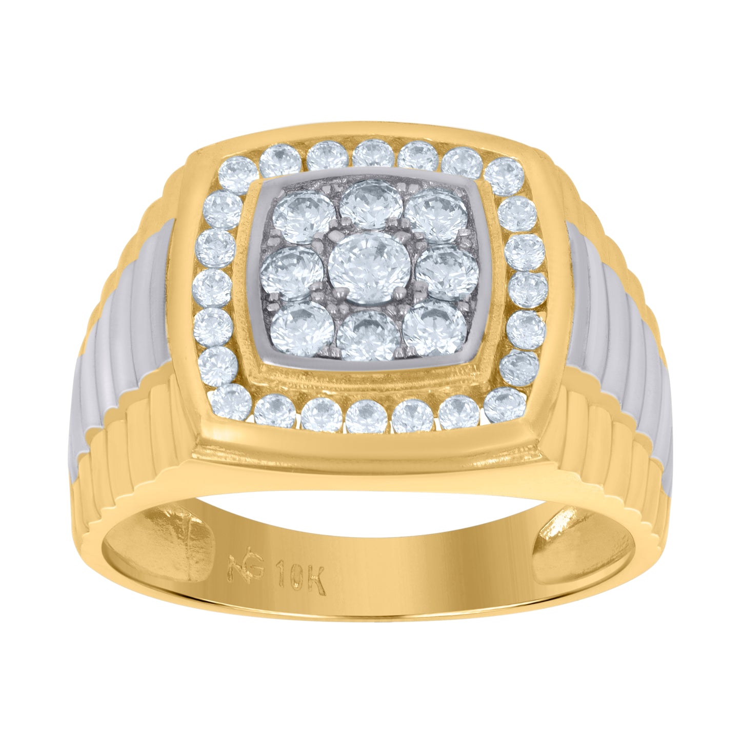 10K Two-Tone Gold Mens Cubic Zirconia Square Head Fashion Ring