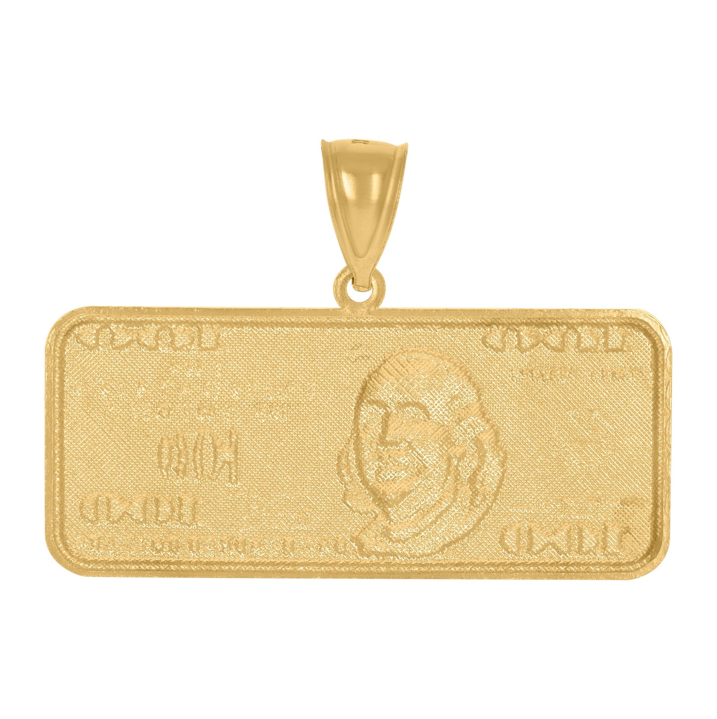 10K Two-Tone Gold Mens 100 Dollar Bill Currency Diamond Cut Pendant