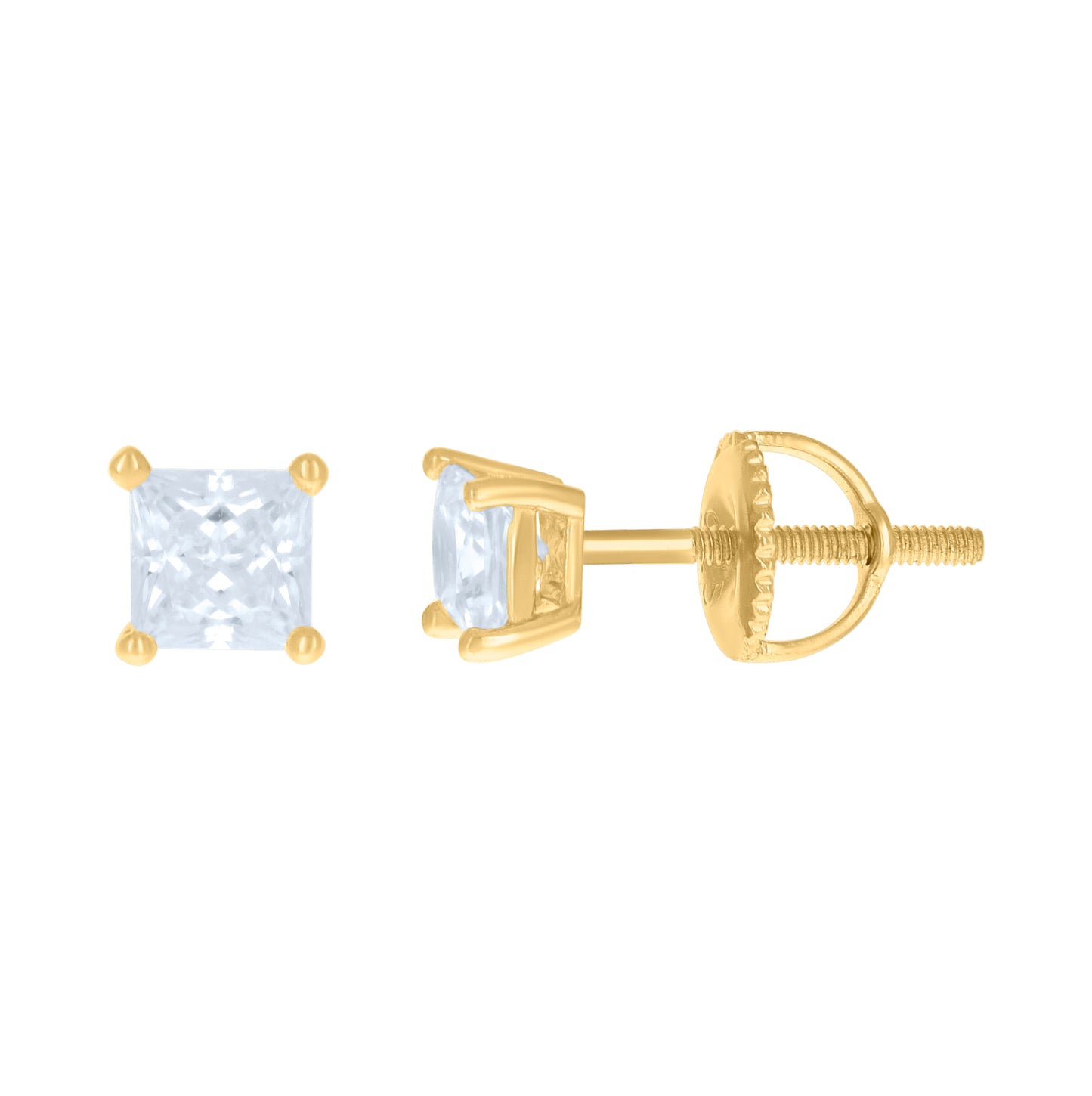 Sterling Silver Or Yellow-Tone Womens Cubic Zirconia Square Classic Studs Earrings