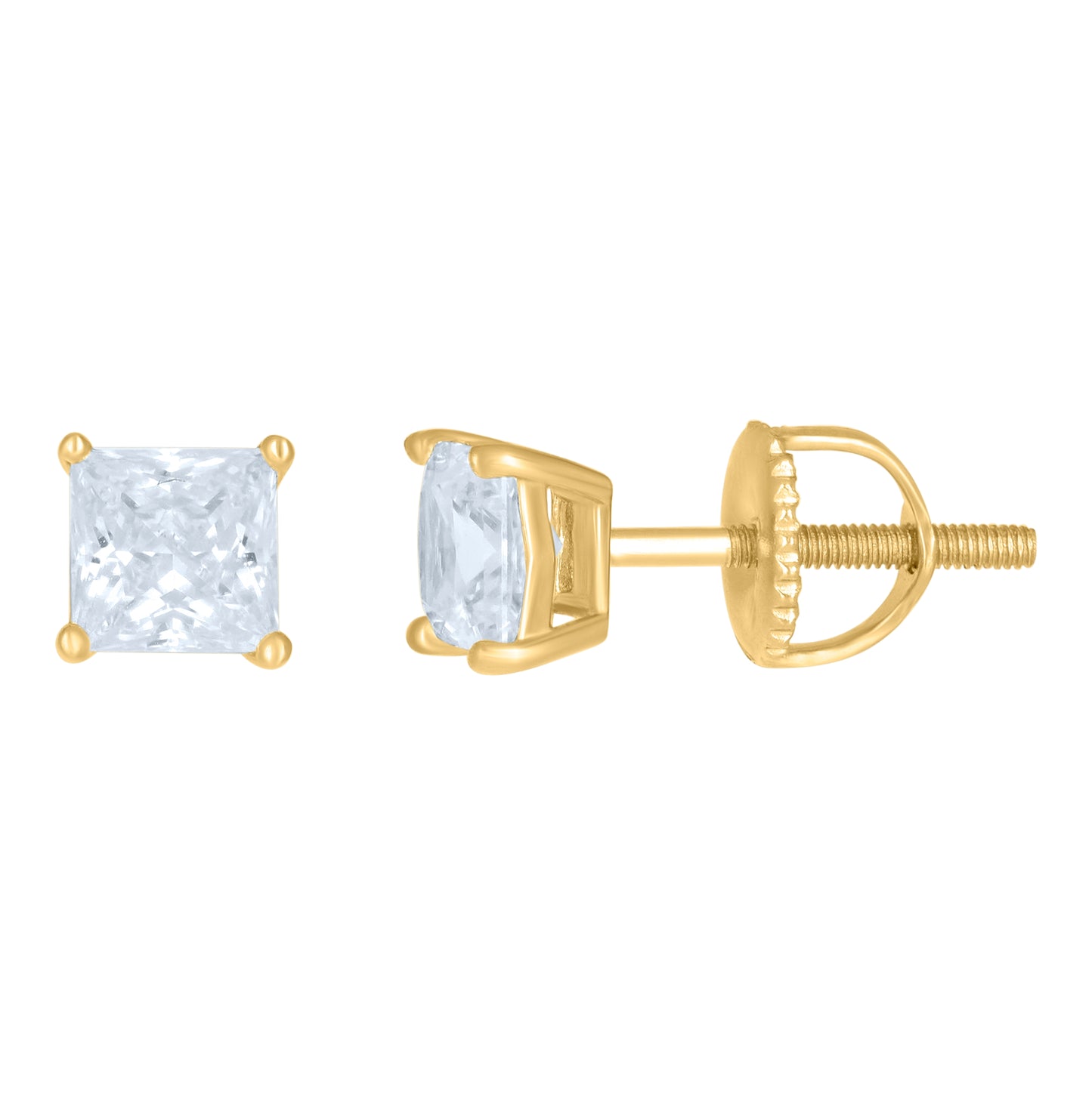 Sterling Silver Or Yellow-Tone Womens Cubic Zirconia Square Classic Studs Earrings