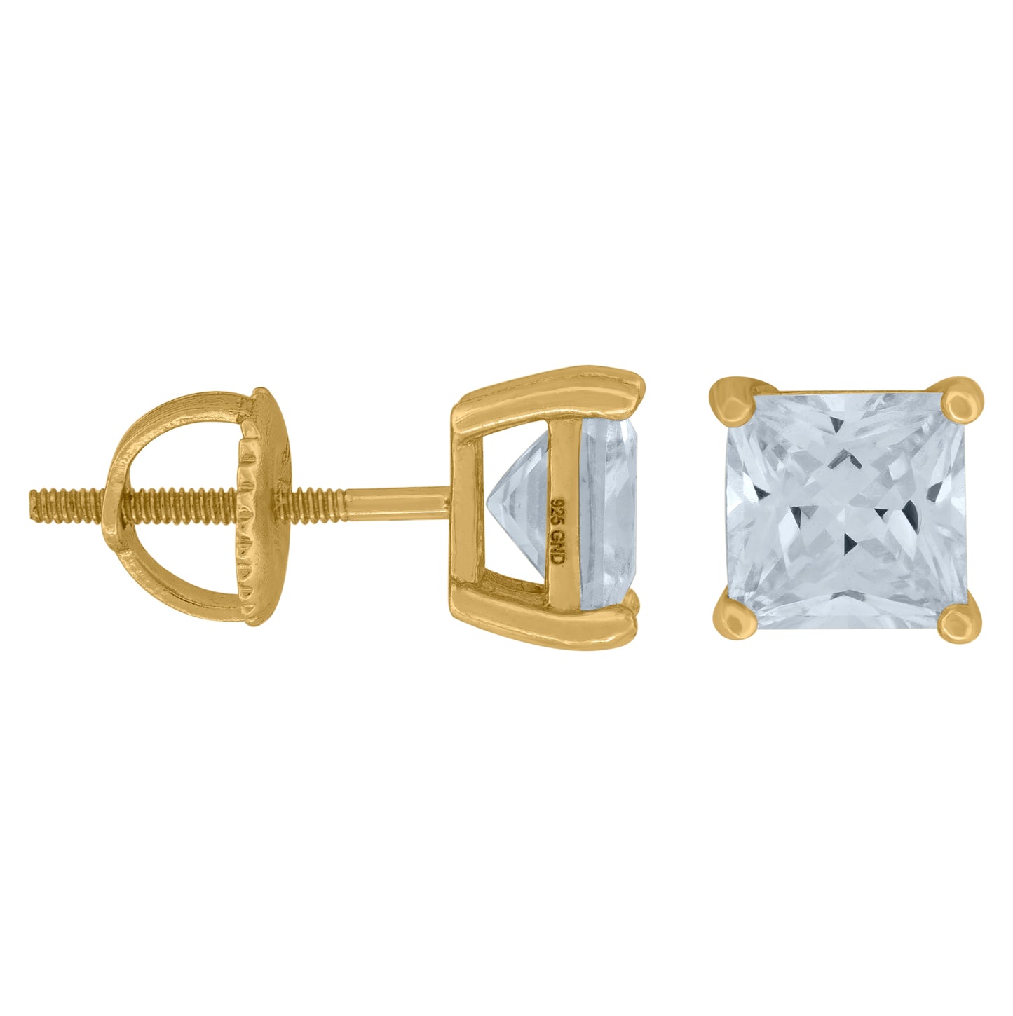 Sterling Silver Or Yellow-Tone Womens Cubic Zirconia Square Classic Studs Earrings