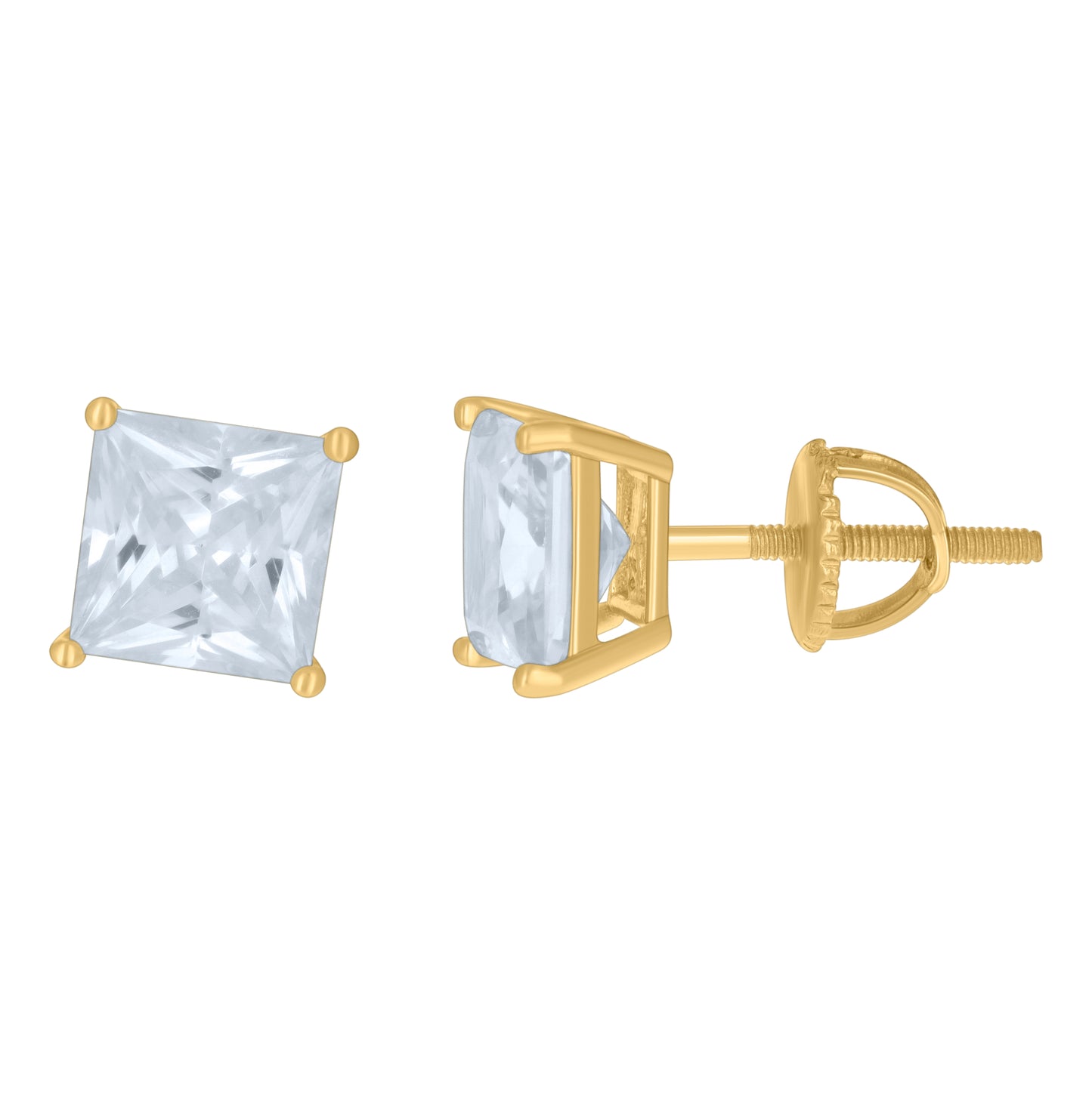 Sterling Silver Or Yellow-Tone Womens Cubic Zirconia Square Classic Studs Earrings
